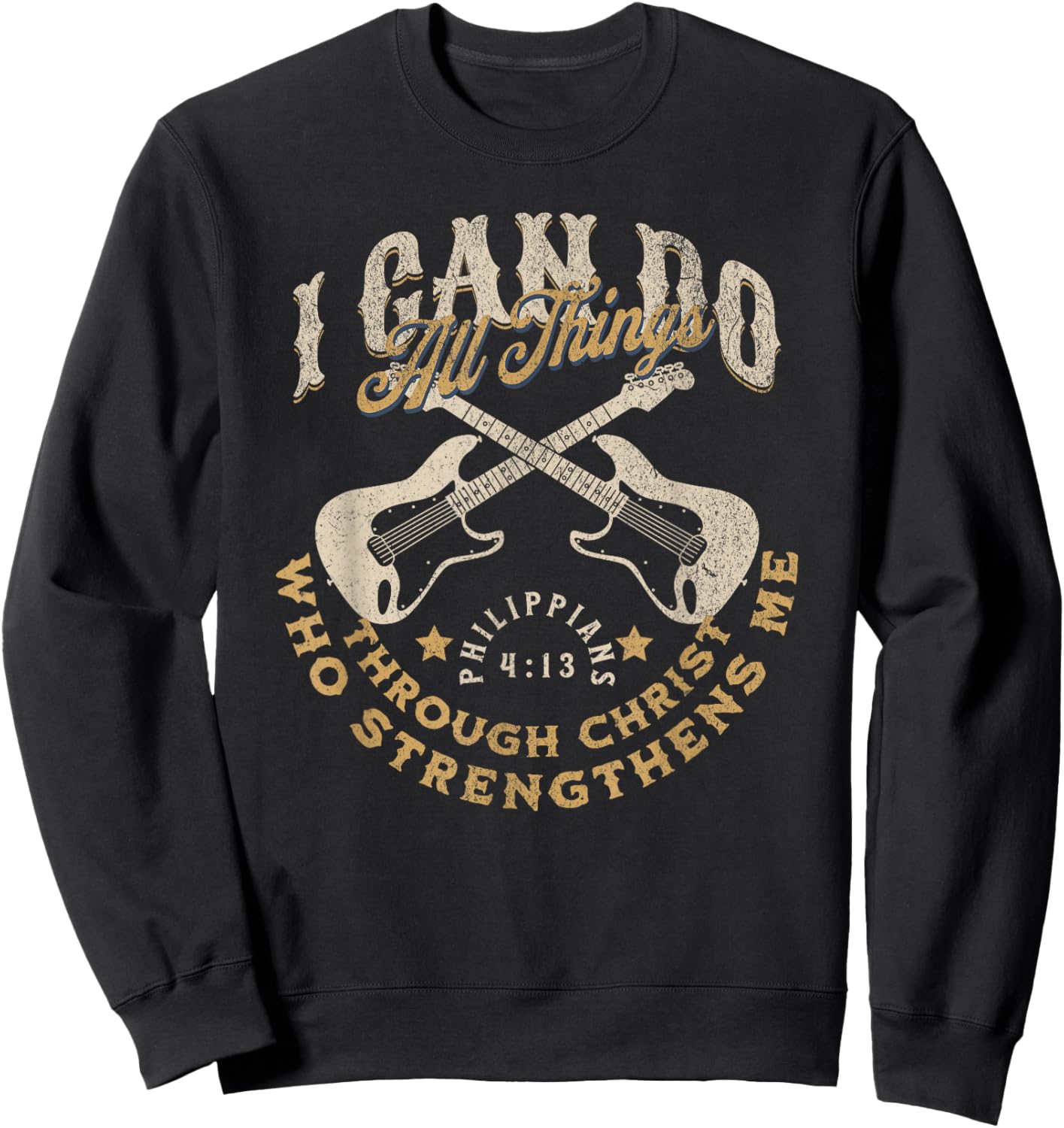 Gospel Christian Guitar Bible Scripture Verse Faith-Based Sweatshirt - Sweatshirt | Black