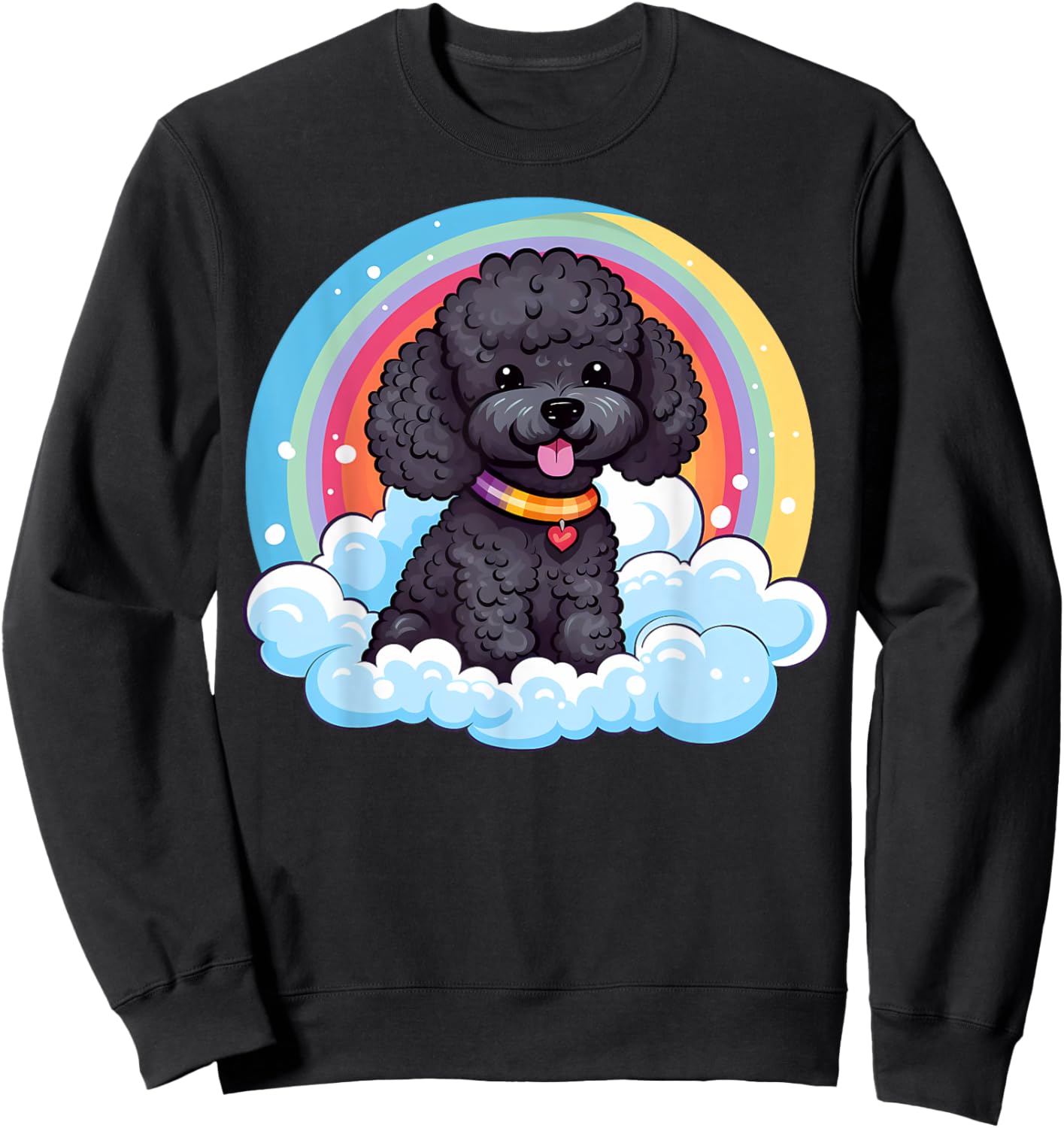 Cute Black Poodle Rainbow Cloud Puppy Dog Kawaii Animals Women Kids Sweatshirt - Sweatshirt | Black