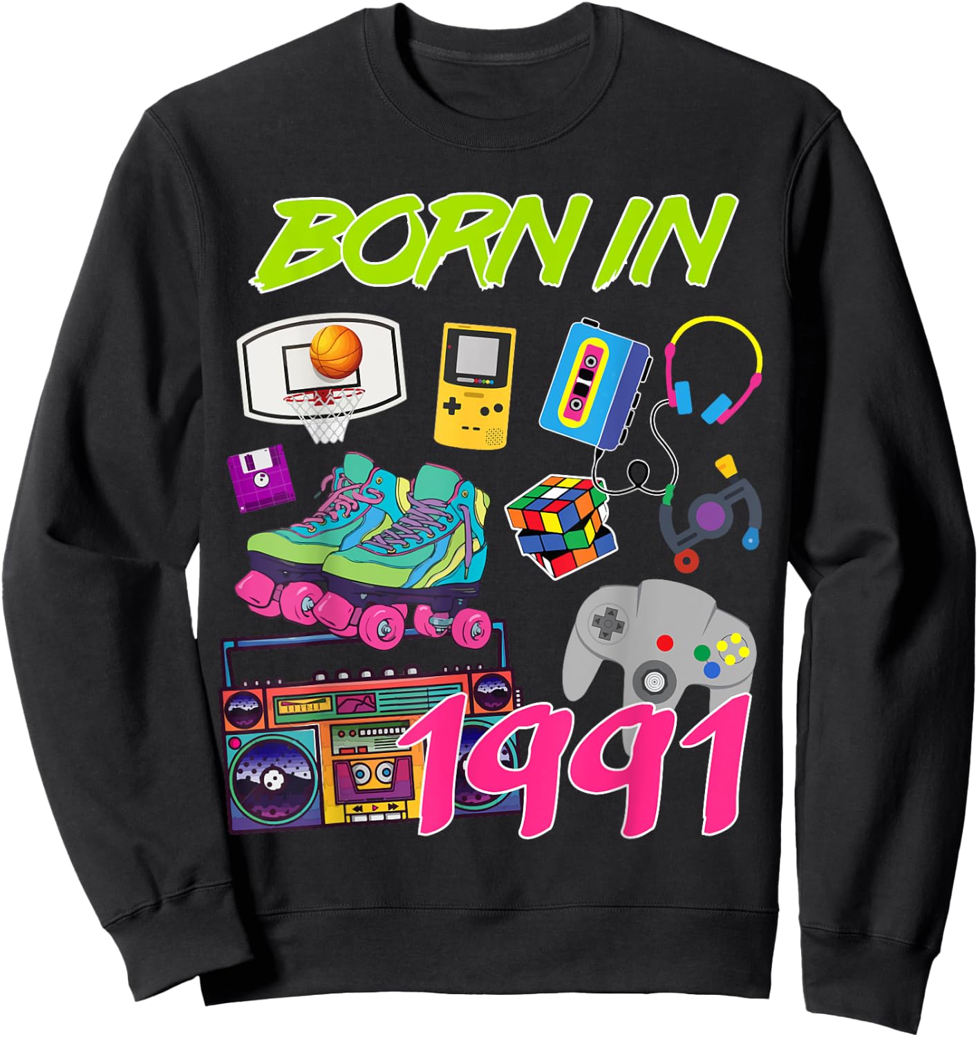 Retro Born In 1991 29th Birthday Sweatshirt - Sweatshirt | Black