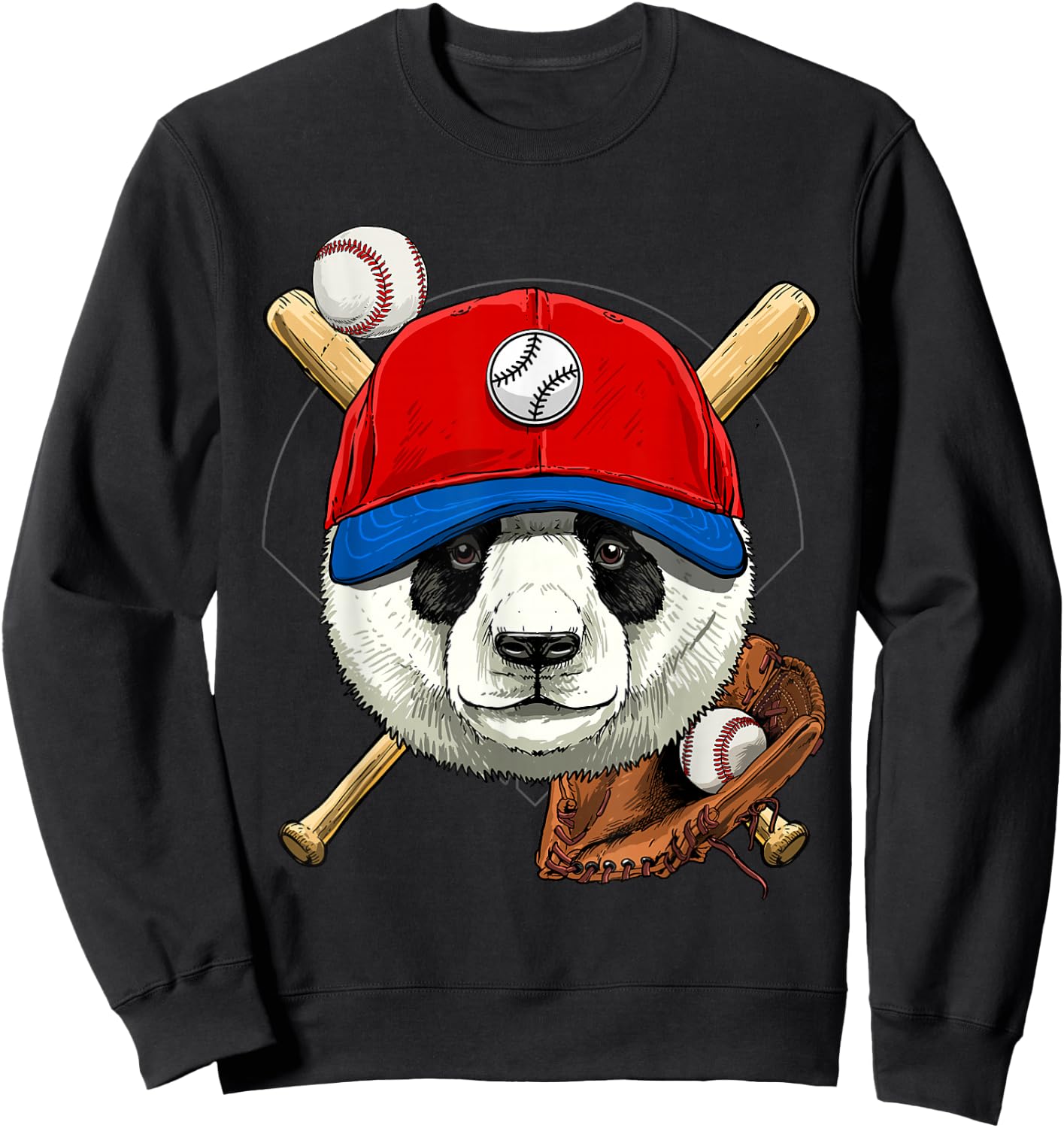 Panda Baseball Panda Lovers Baseball Player Sweatshirt - Sweatshirt | Black