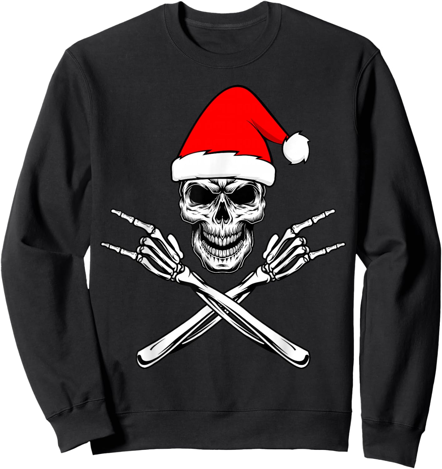 Christmas Crazy Rock and Roll Skeleton Skull Retro Funny Sweatshirt - Sweatshirt | Black