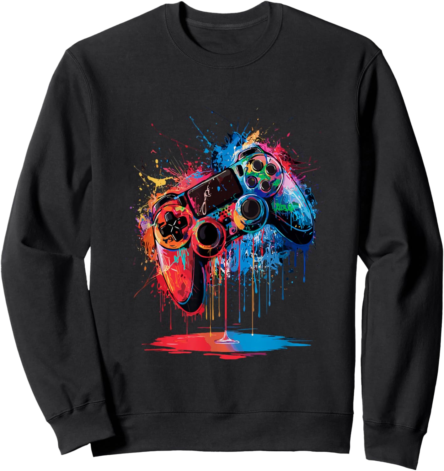Gamer Video Game Control Pad Paint Dripping Gaming Sweatshirt - Sweatshirt | Black