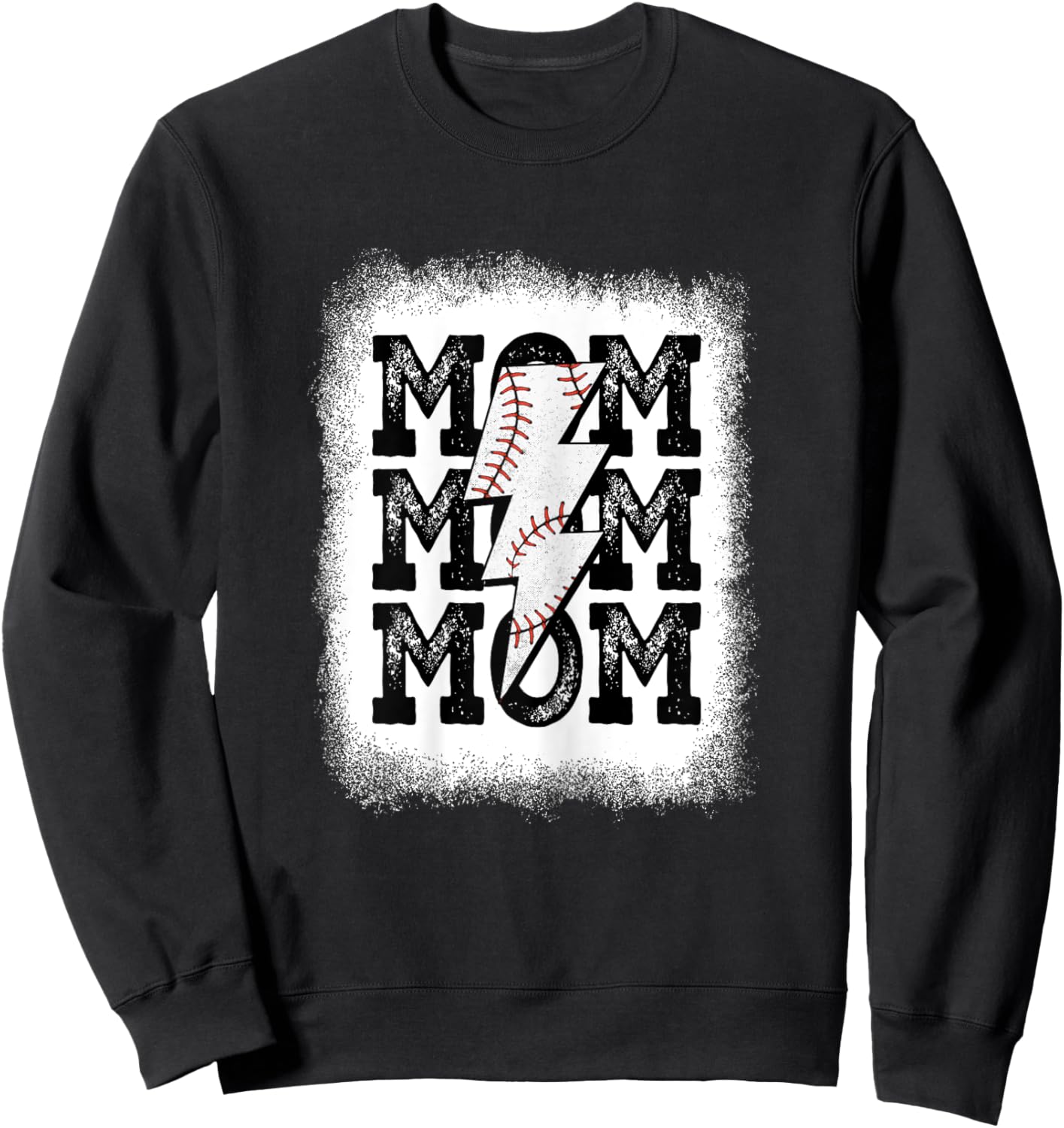 Retro Baseball Mama Distressed Lightning Bolt Mom Life Sweatshirt - Sweatshirt | Black