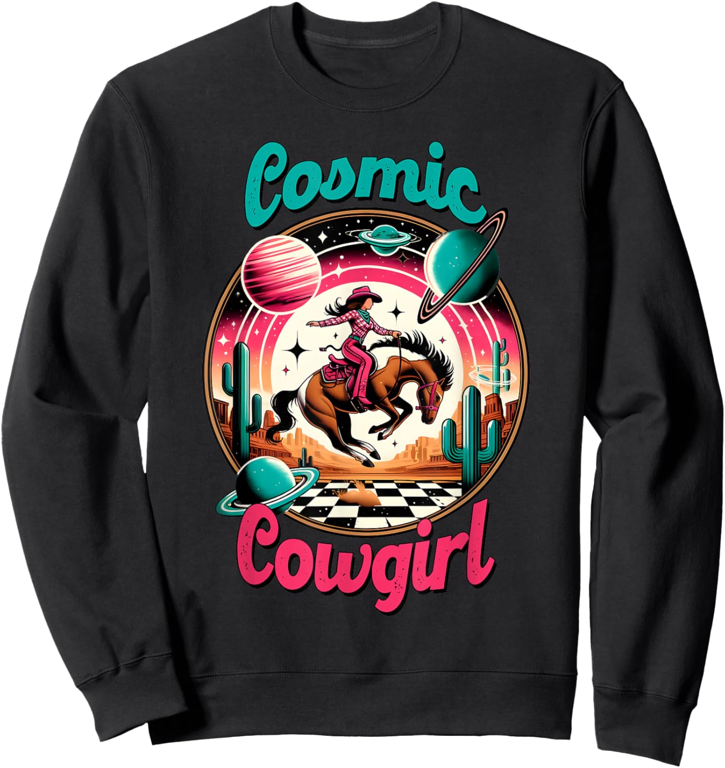 Cosmic Cowgirl Retro Astronaut Planets Outer Space Sci Fi Sweatshirt - Sweatshirt | Black