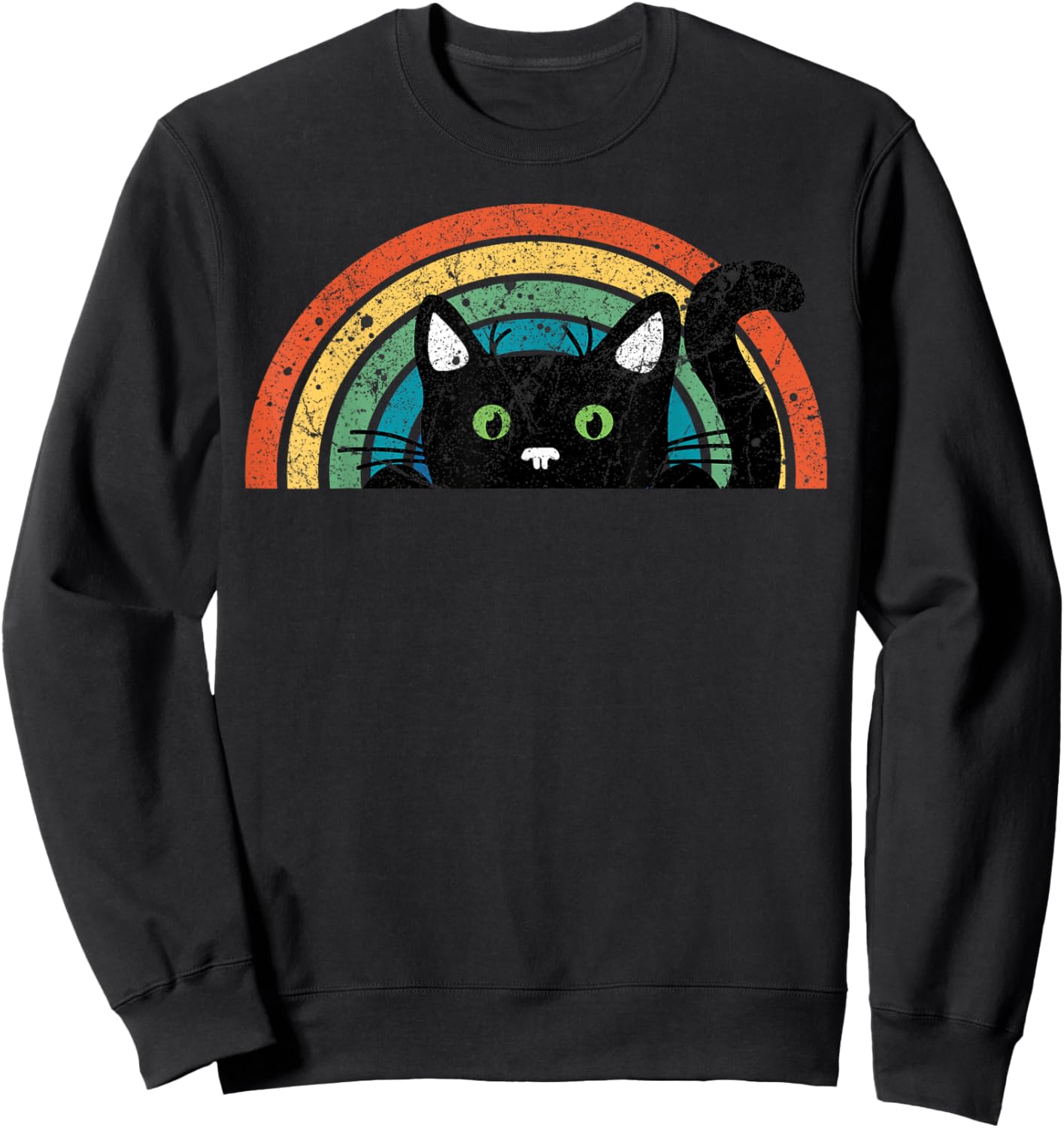 Vintage Black Cat Retro For Cat Lover, Cat Mom, Cat Dad Sweatshirt - Sweatshirt | Black