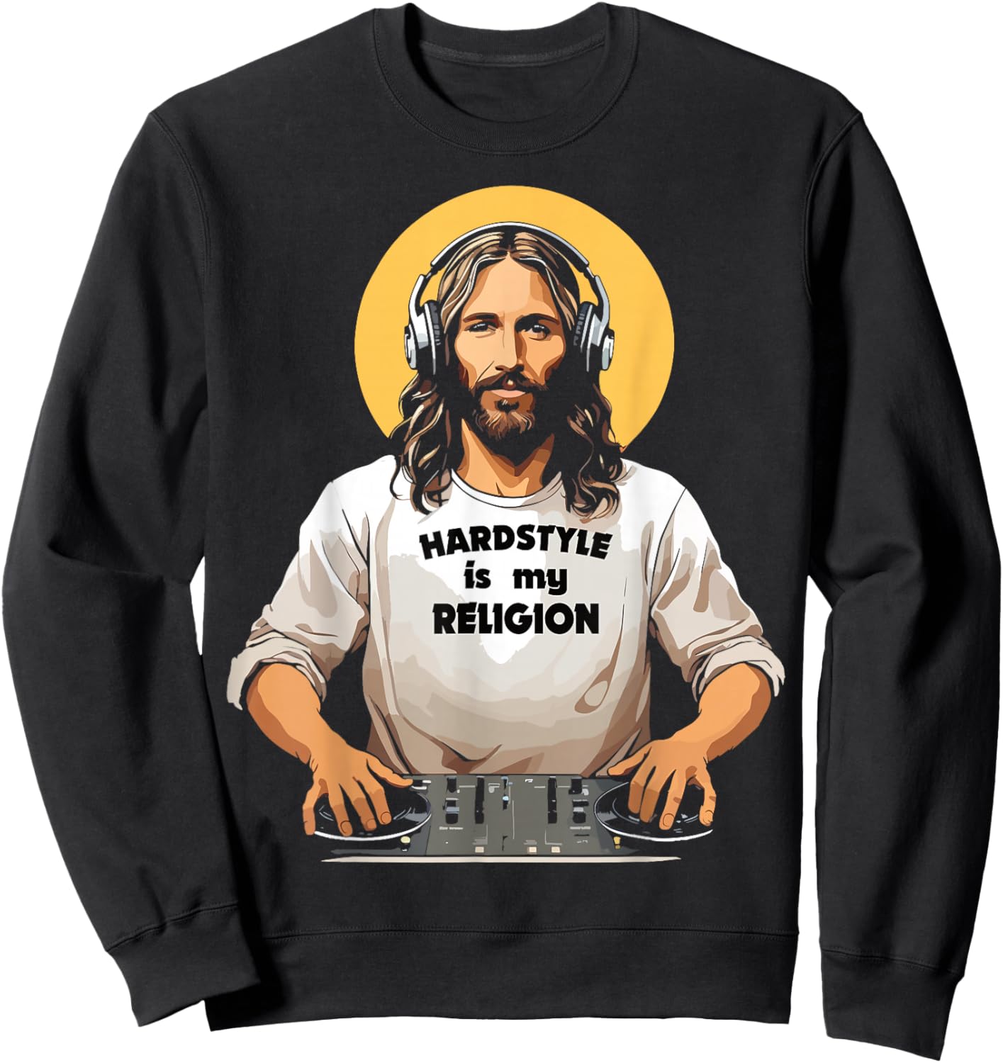 Techno Merch HARDSTYLE IS MY RELIGION Jesus Hardstyle Sweatshirt - Sweatshirt | Black