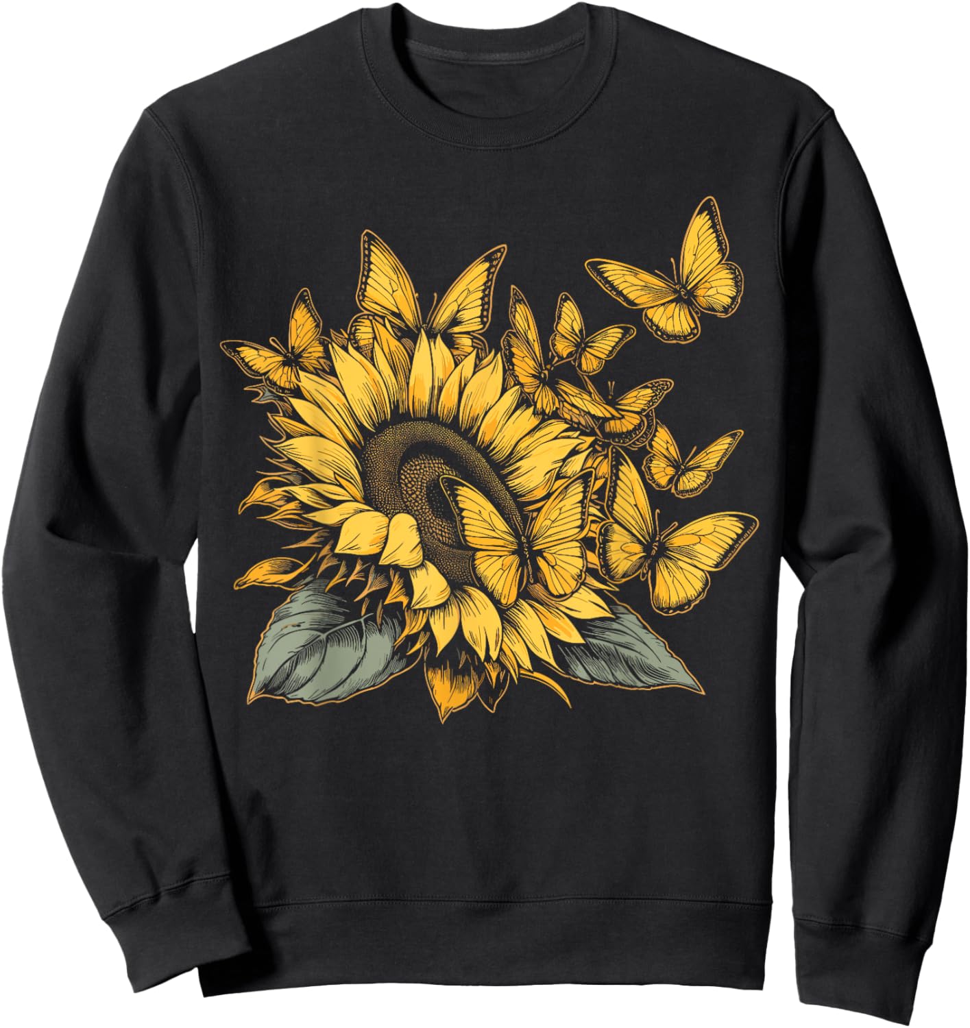 Cute Yellow Butterfly Sunflower Monarch Butterfly Nature Sweatshirt - Sweatshirt | Black