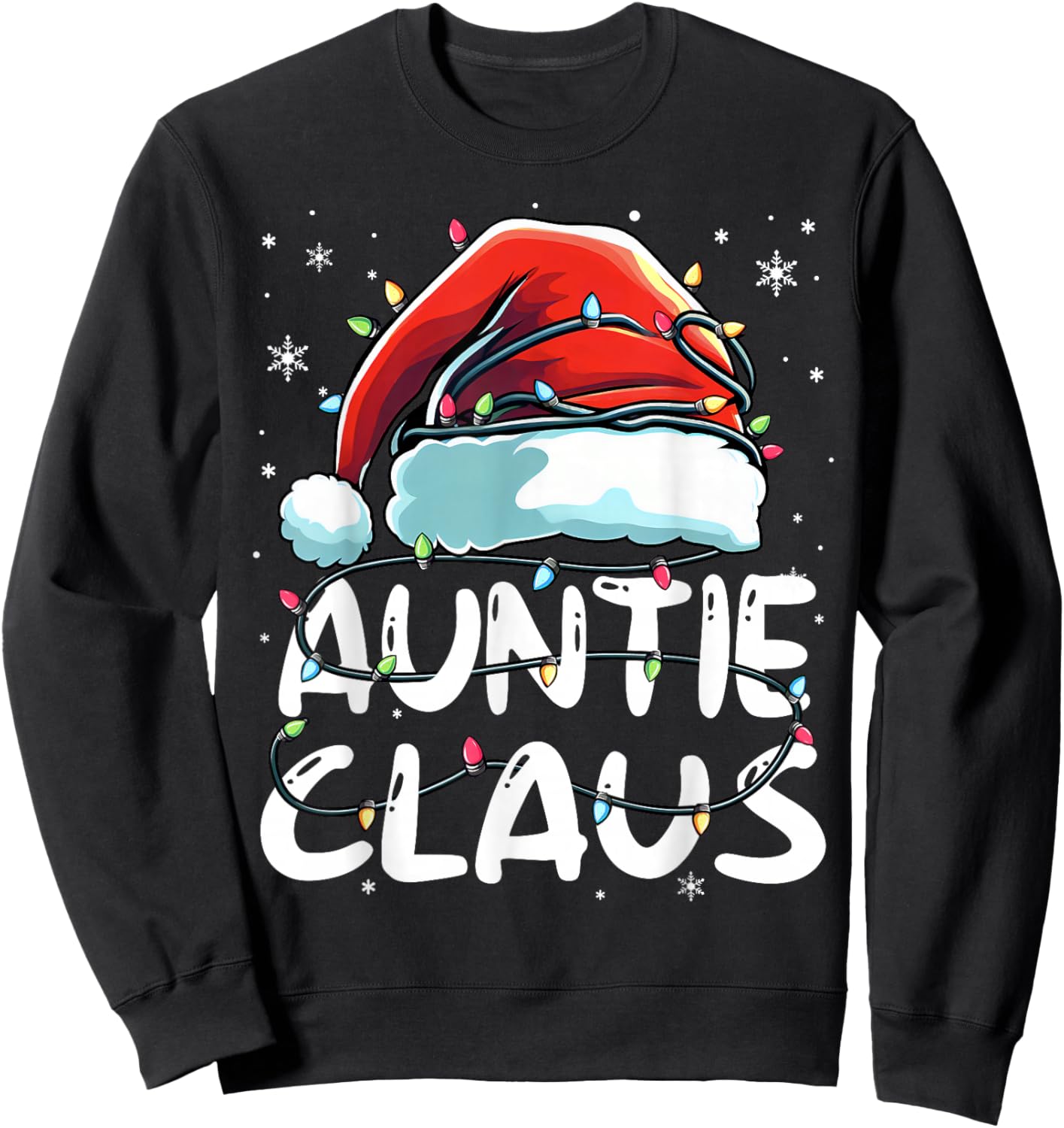 Auntie Claus Christmas Lights Matching Family Xmas Pajama Sweatshirt - Sweatshirt | Black