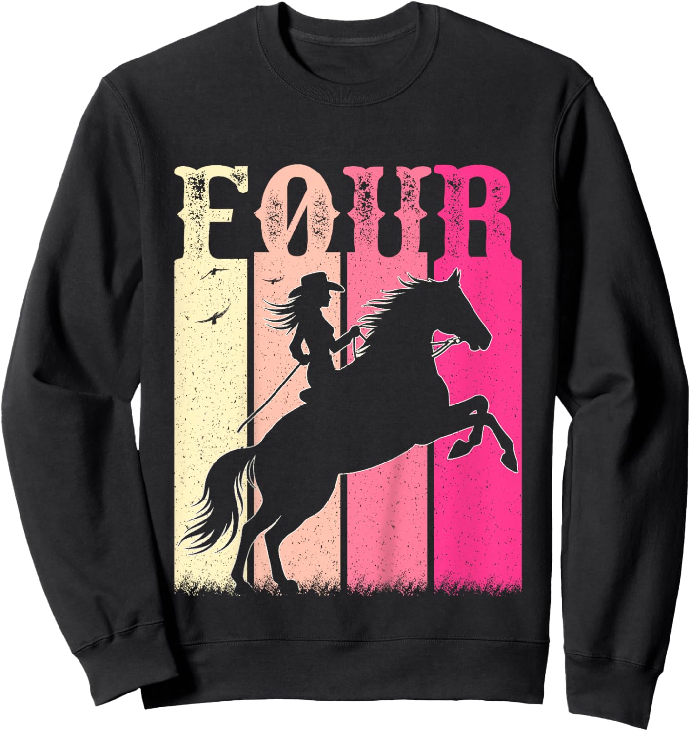 4th Birthday Cowgirl Girls 4 Year Old Rodeo Horse Vintage Sweatshirt - Sweatshirt | Black