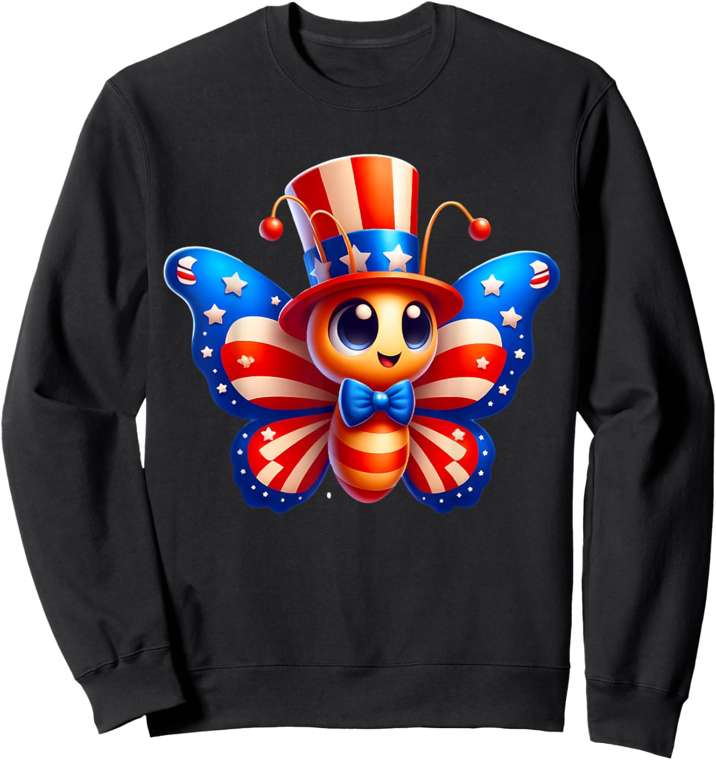 Butterfly Happy 4th of July Independence Day Men Women Kids Sweatshirt - Sweatshirt | Black