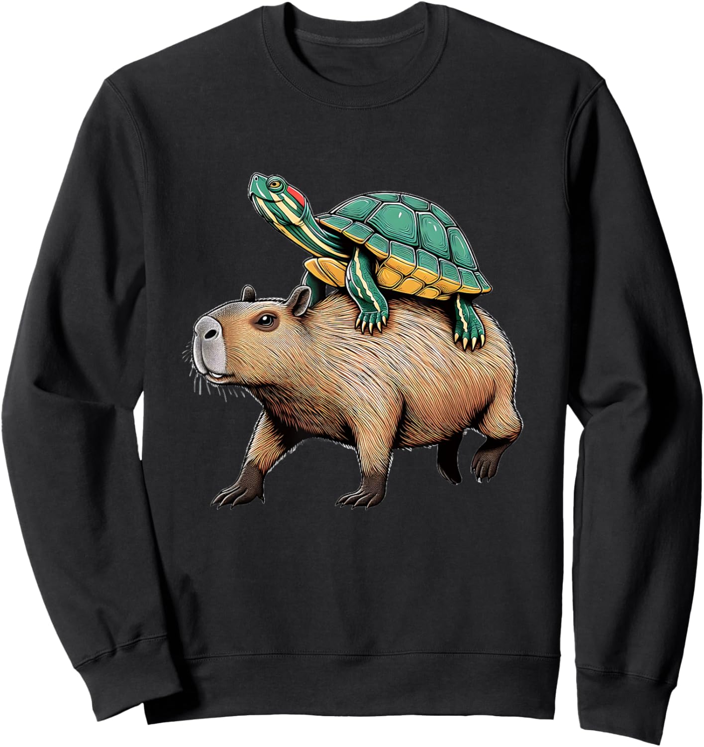 Turtle Riding Capybara Sweatshirt - Sweatshirt | Black