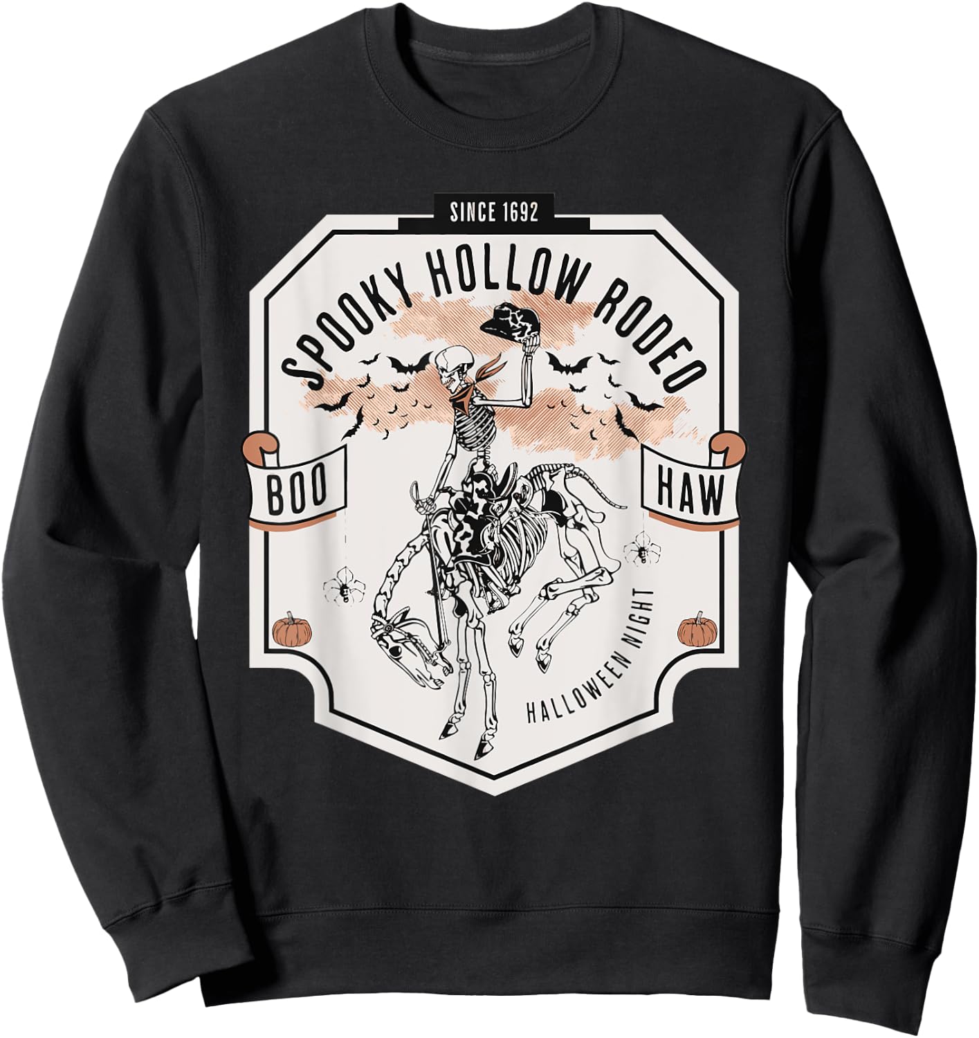Spooky Hollow Rodeo Western Skeleton Cowboy Halloween Sweatshirt - Sweatshirt | Black