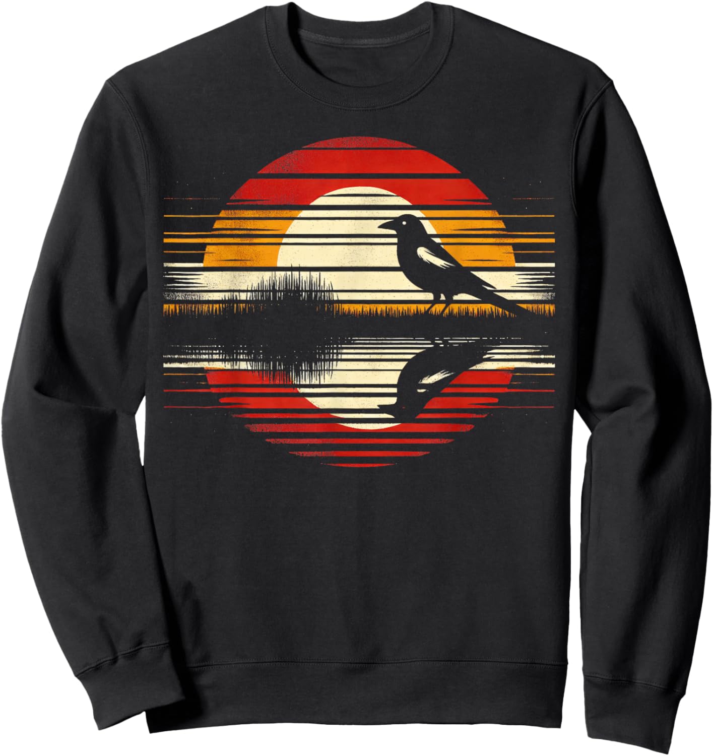 Magpie Bird Sunset Retro Style Safari Vintage 70s Sweatshirt - Sweatshirt | Black