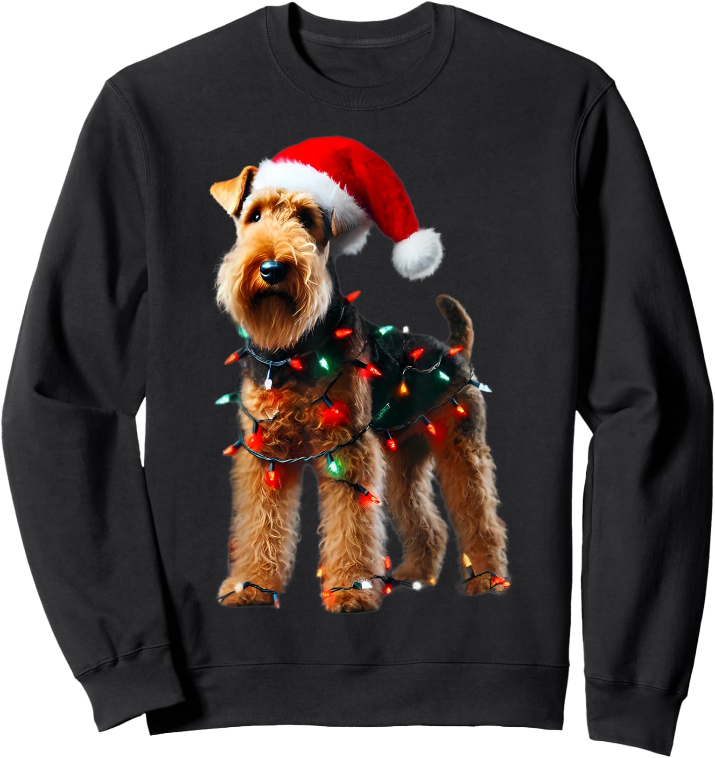 Welsh Terrier Santa Hat Christmas Lights Dog Owner Mom Dad Sweatshirt - Sweatshirt | Black