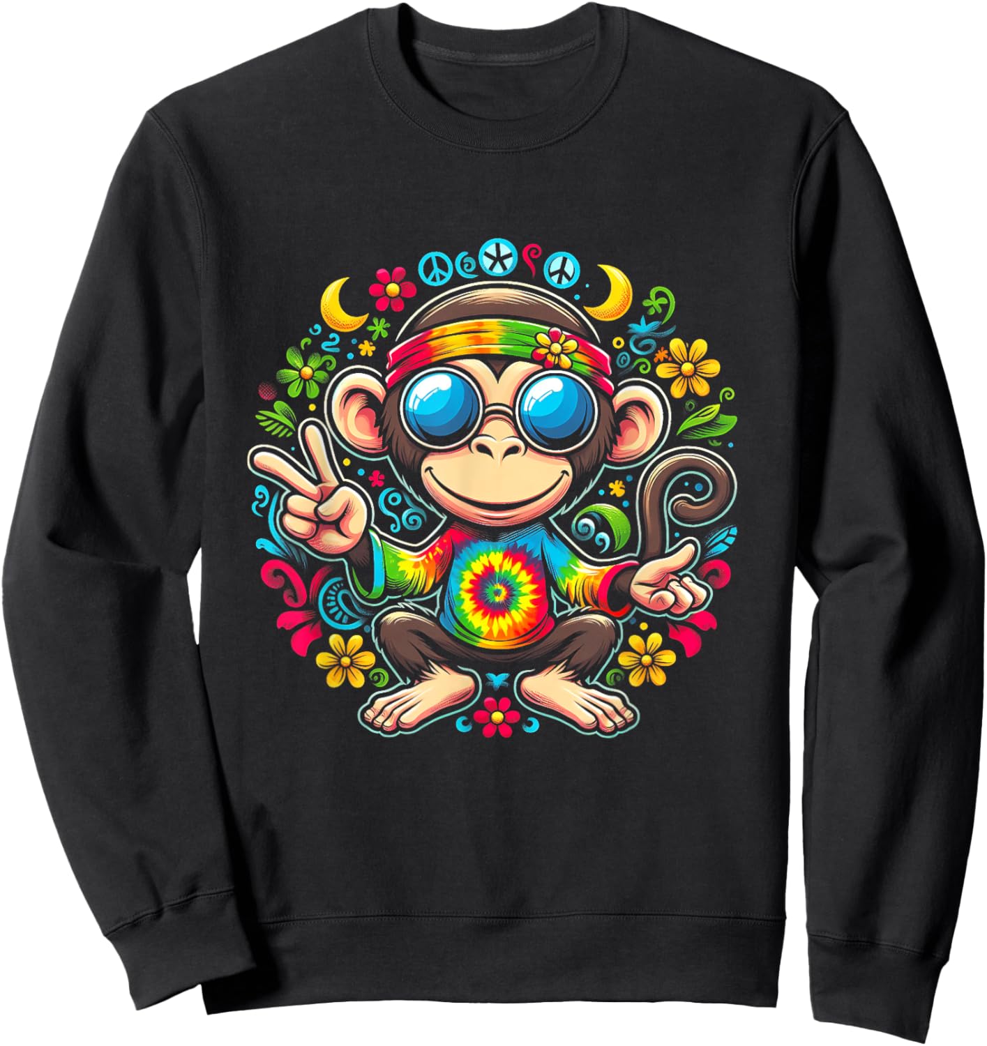 Monkey Peace Sign Tie Dye For Boys And Girl Hippie Colorful Sweatshirt - Sweatshirt | Black