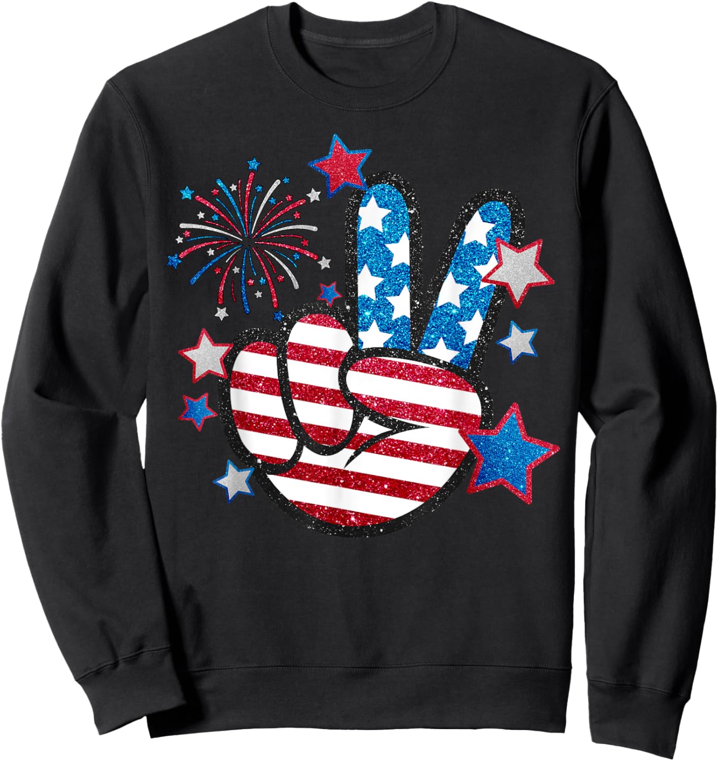American Flag Peace Sign Hand Fourth of July Men Women Kid Sweatshirt - Sweatshirt | Black