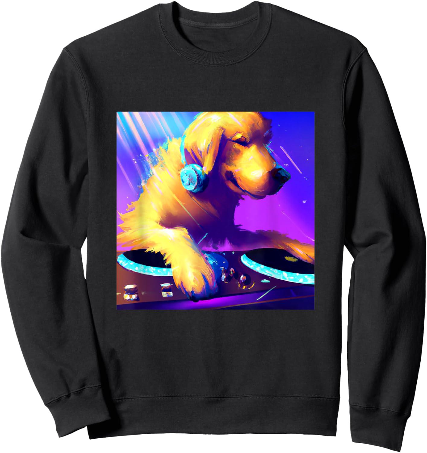 Golden Retriever Vaporwave DJ Dog Shirt Aesthetic Boys Girls Sweatshirt - Sweatshirt | Black