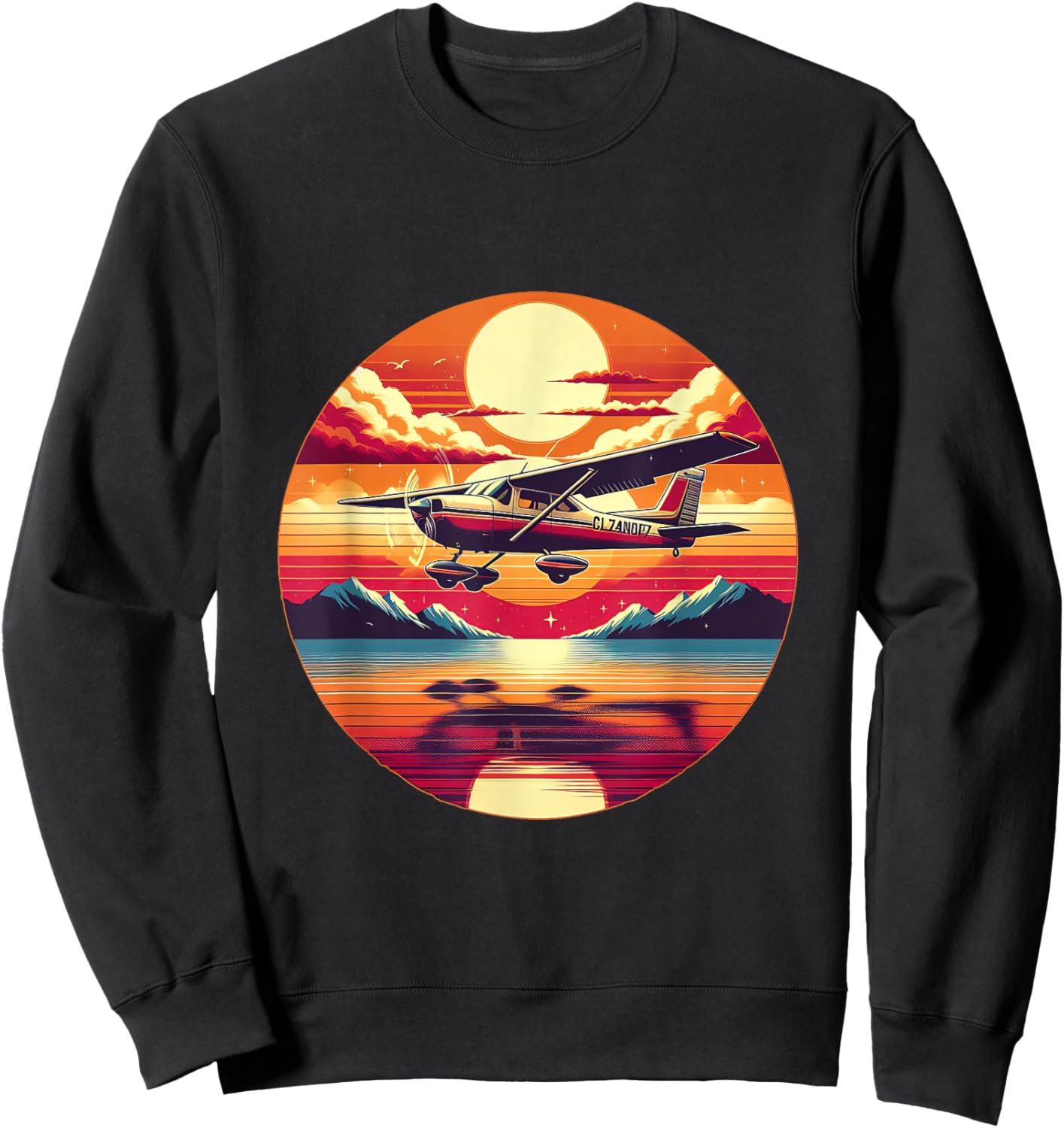 C-172 Skyhawk Vintage C172 Airplane Retro Sunset Pilot Sweatshirt - Sweatshirt | Black
