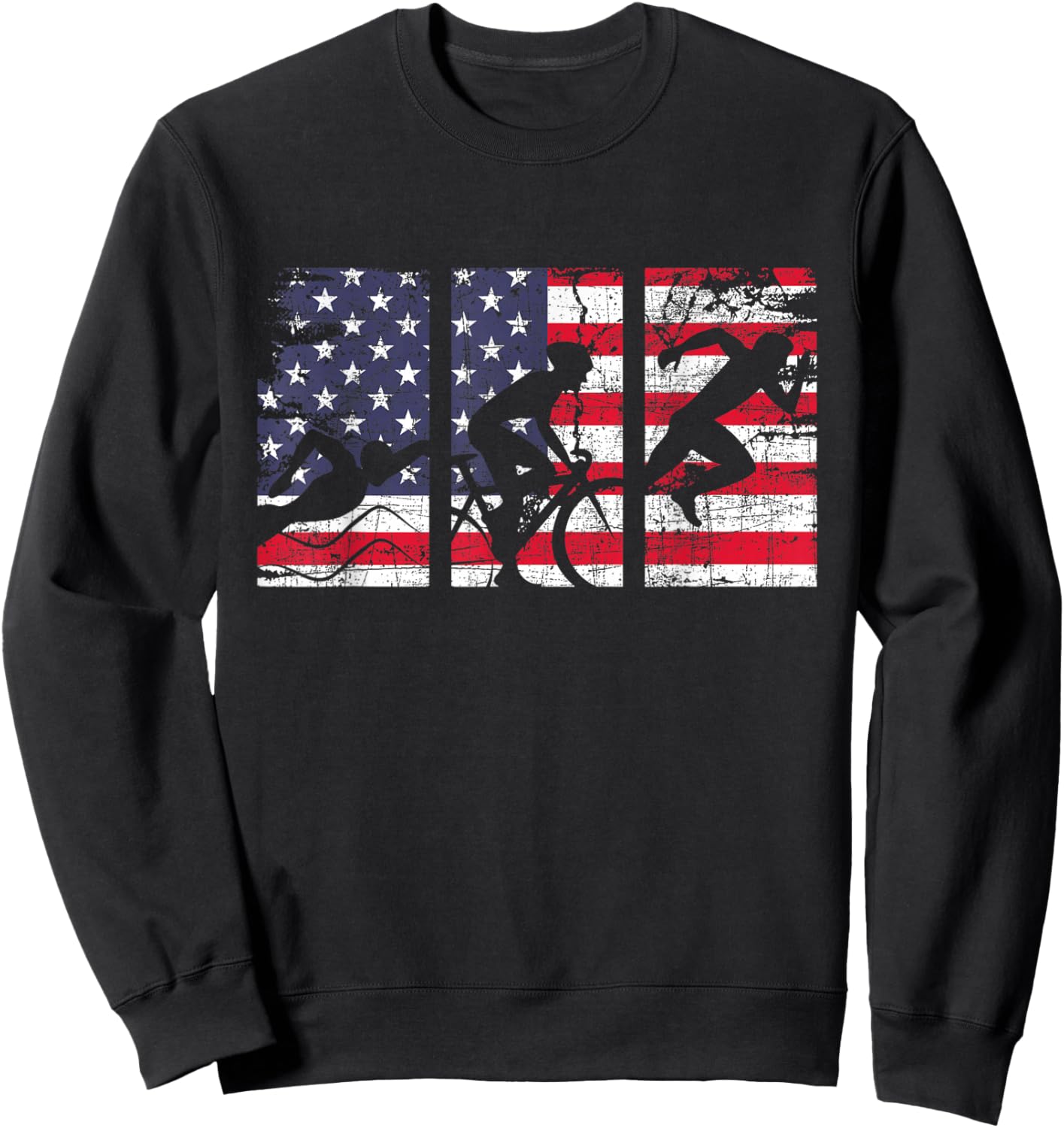 Triathlon USA Flag - Triathlete Athlete Sports Swim Run Bike Sweatshirt - Sweatshirt | Black