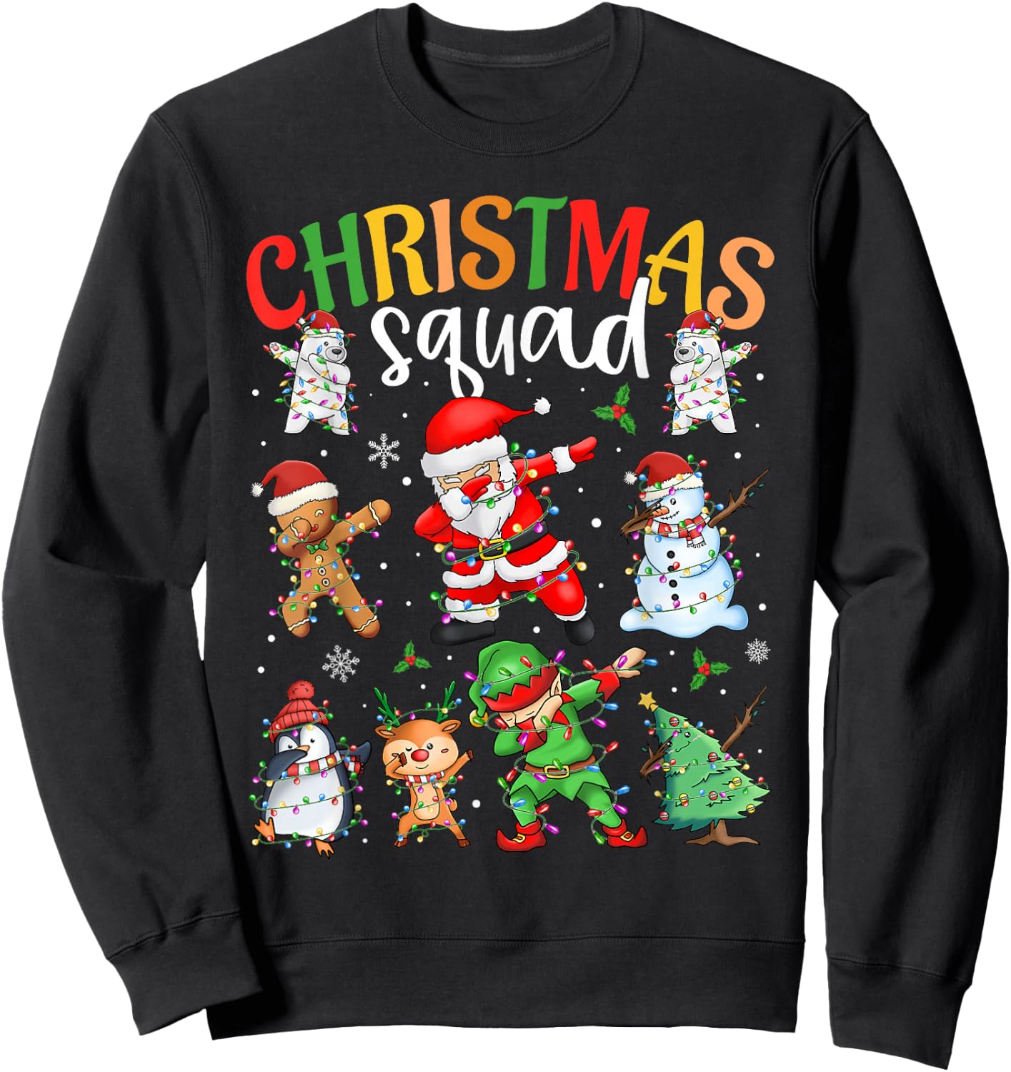 Christmas Squad Santa Dabbing Elf Family Matching Pajamas Sweatshirt - Sweatshirt | Black