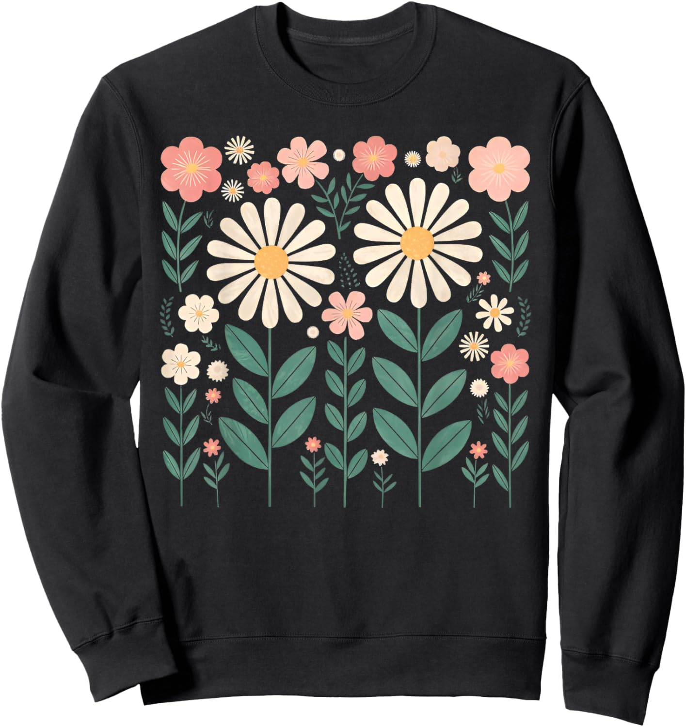 Vintage Flowers Women Wildflower Graphic Floral Gardening Sweatshirt - Sweatshirt | Black