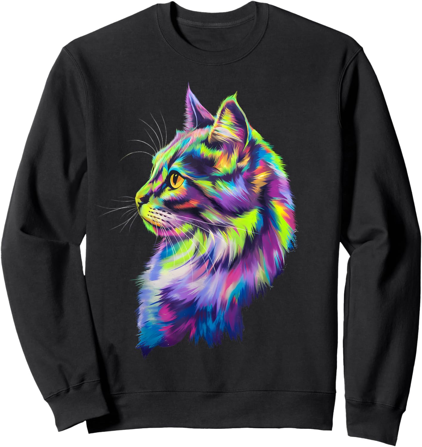 Colorful Cat Graphic Kitten Lovers Art Kitty Cats Sweatshirt - Sweatshirt | Black