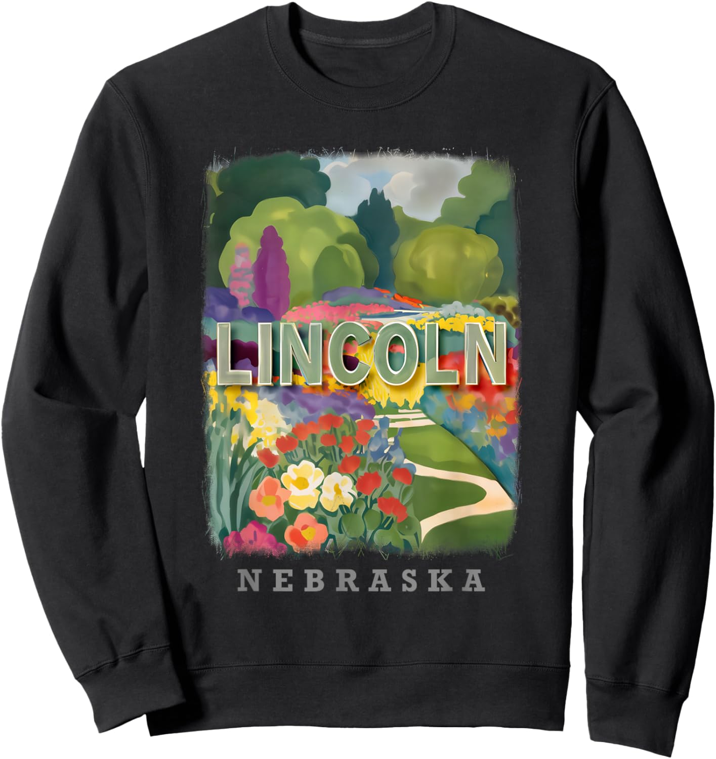 Lincoln Nebraska NE Sunken Gardens Splendor SD693 Sweatshirt - Sweatshirt | Black