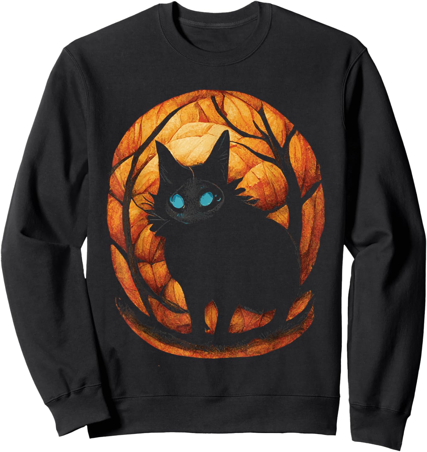 Creepy Black Cat in Magic Pumpkin Forest Sweatshirt - Sweatshirt | Black