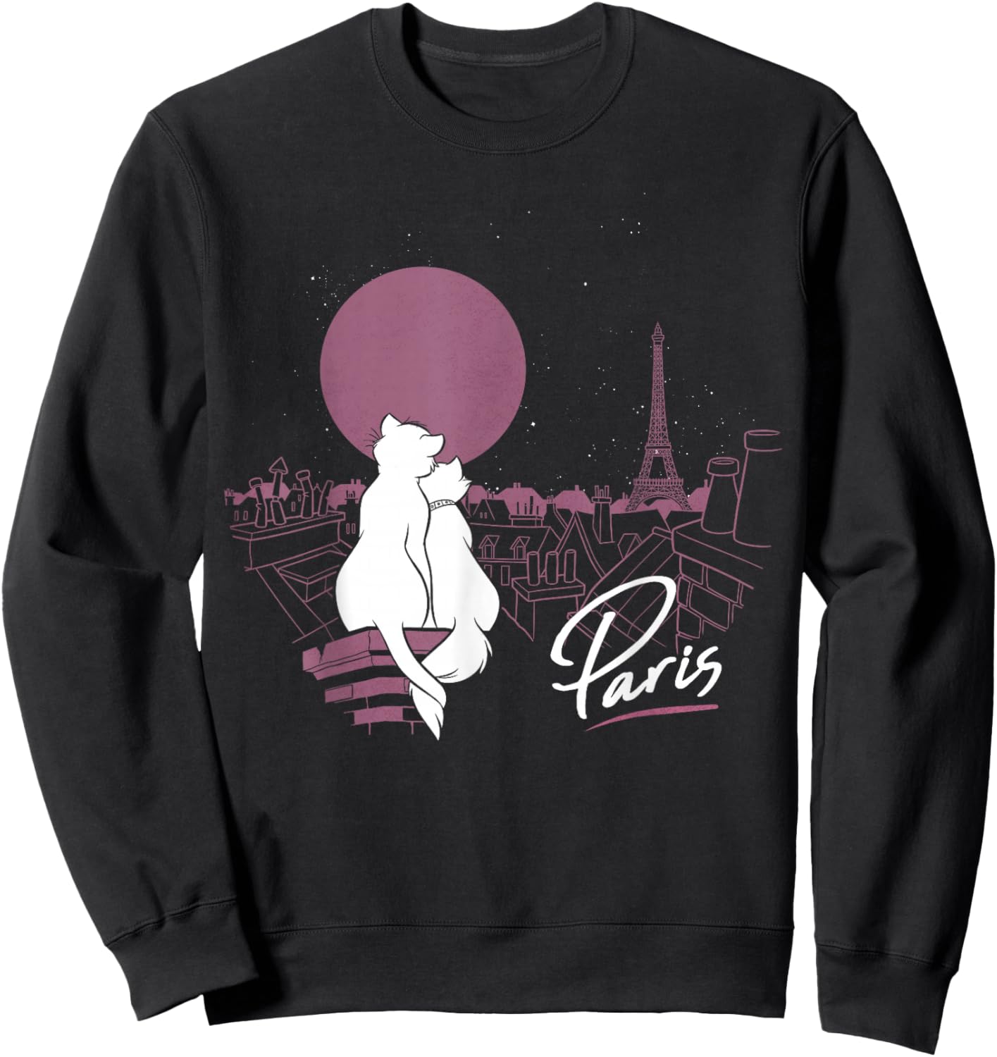 Disney The Aristocats Duchess And Thomas Paris by Moonlight , Black, S Sweatshirt - Sweatshirt | Black