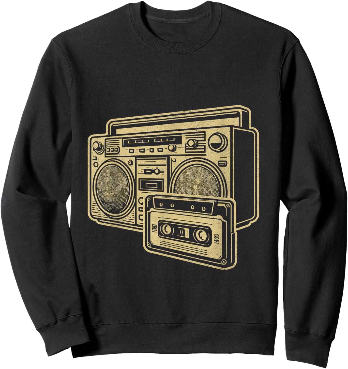 Vintage Boombox Gold Line Art Retro Music Lover Sweatshirt - Sweatshirt | Black