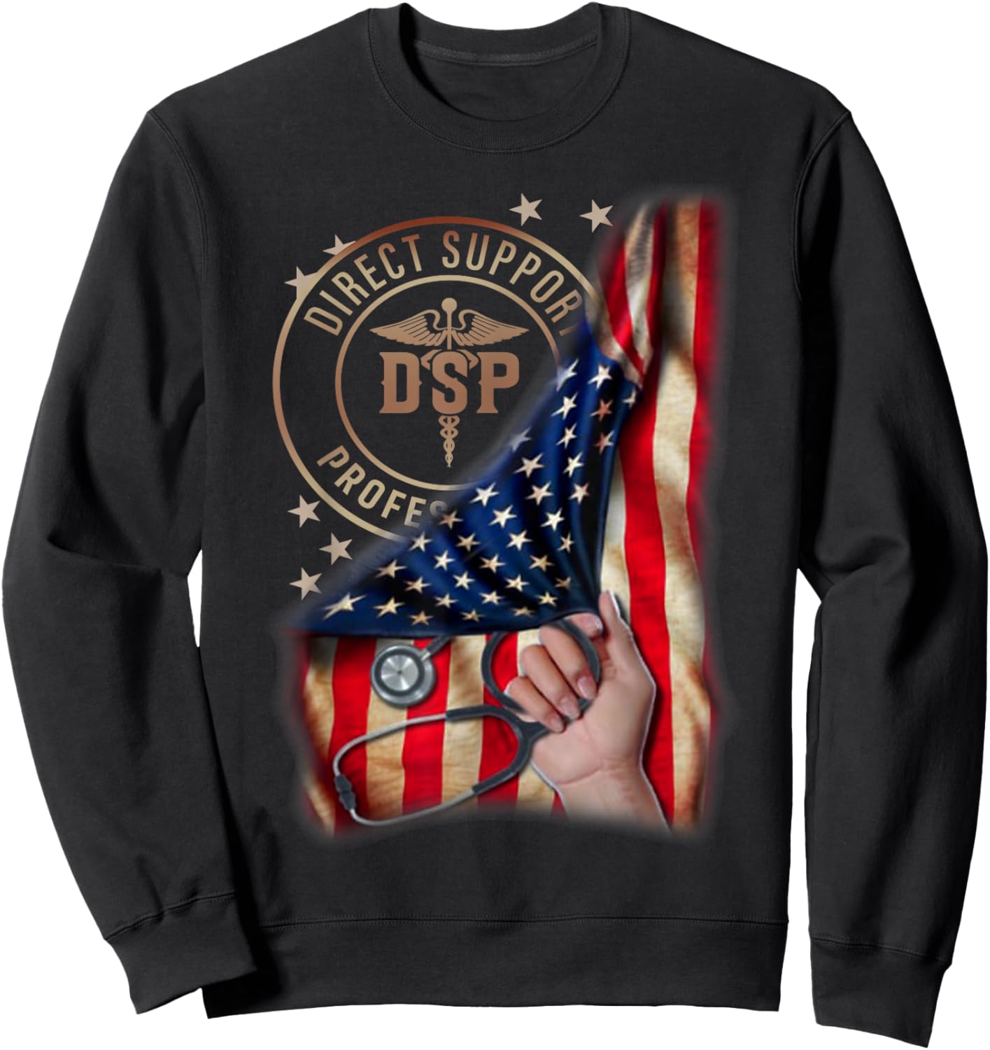 Funny Patriotic DSP USA Flag Nurses Week Gifts 4th of July Women Men Sweatshirt - Sweatshirt | Black