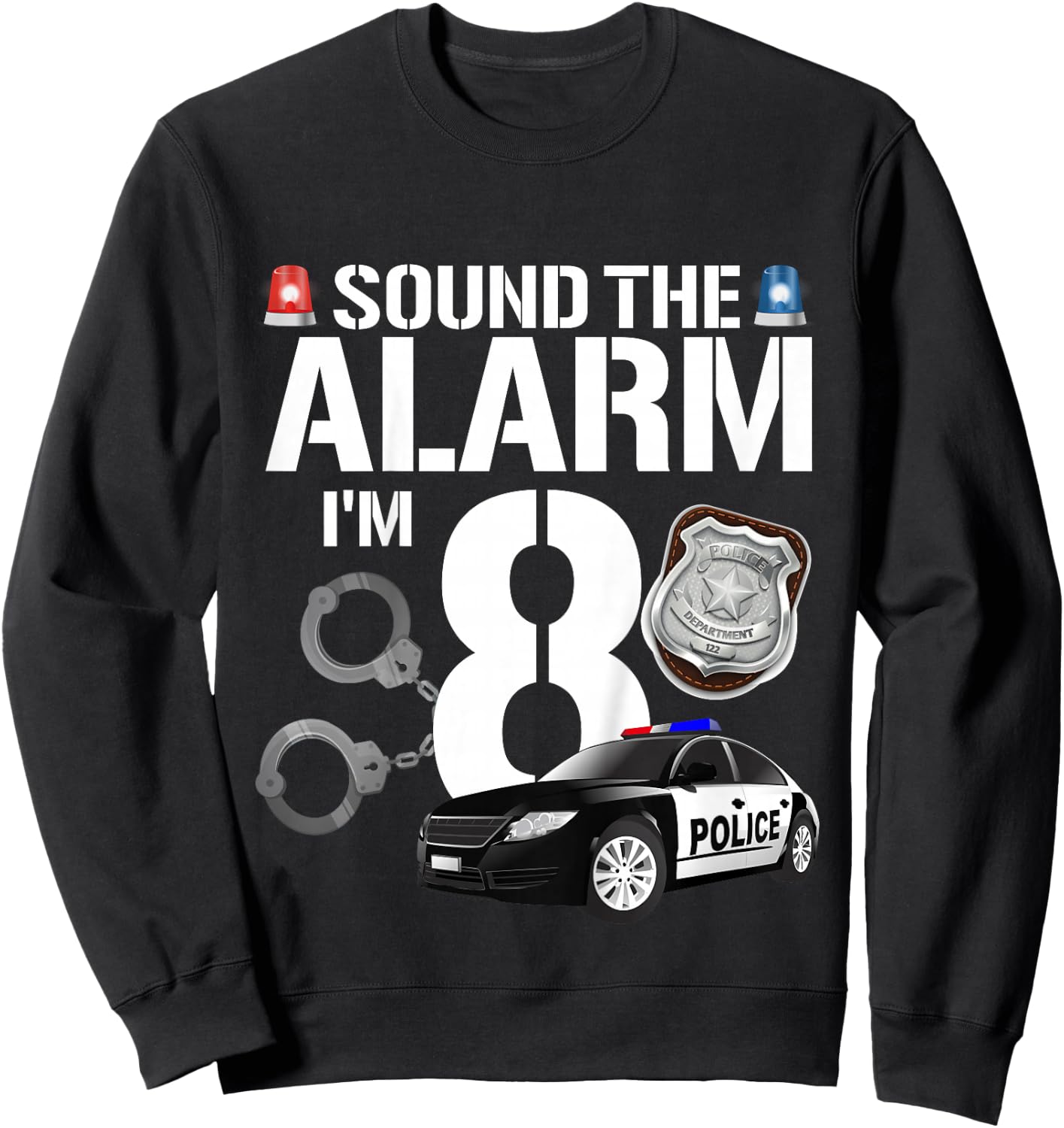 Kids 8 Year Old Police Birthday Officer Cop Car 8th Gift Boy Sweatshirt - Sweatshirt | Black