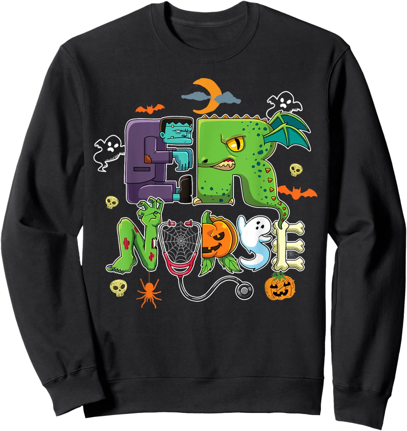 Halloween ER Nurse Emergency Room Department Spooky Costume Sweatshirt - Sweatshirt | Black