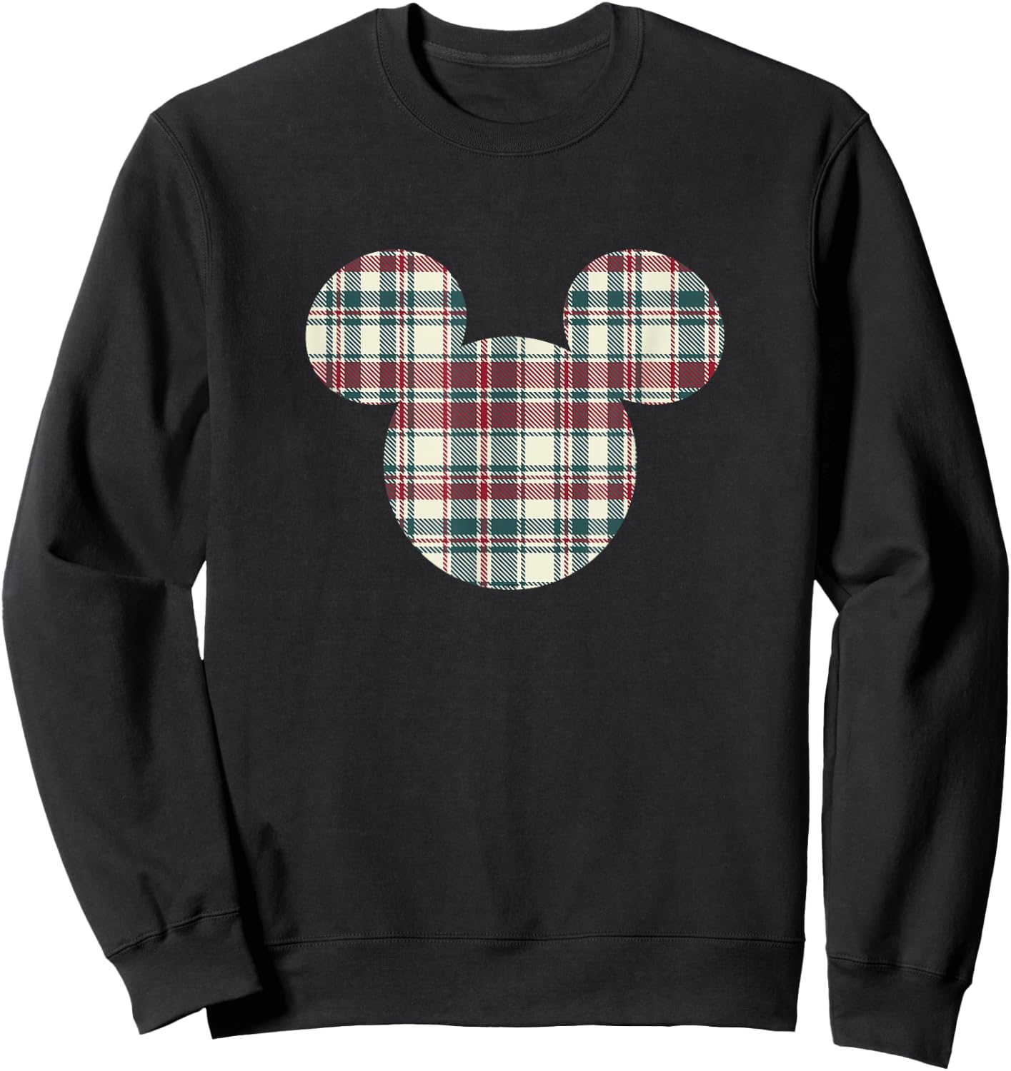 Disney Mickey Mouse Head Icon Christmas Holiday Plaid Sweatshirt - Sweatshirt | Black
