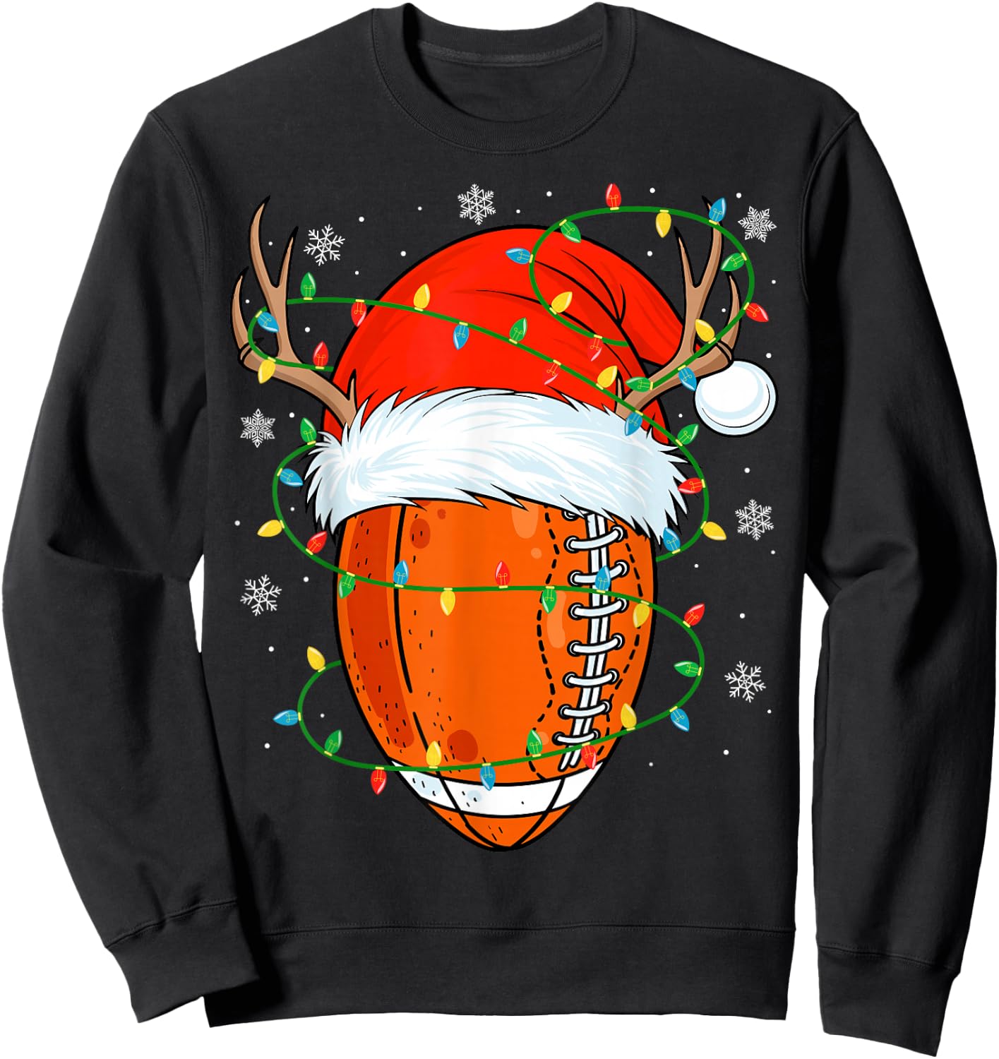 Santa Football Ball Xmas Lights Christmas Football Player Sweatshirt - Sweatshirt | Black