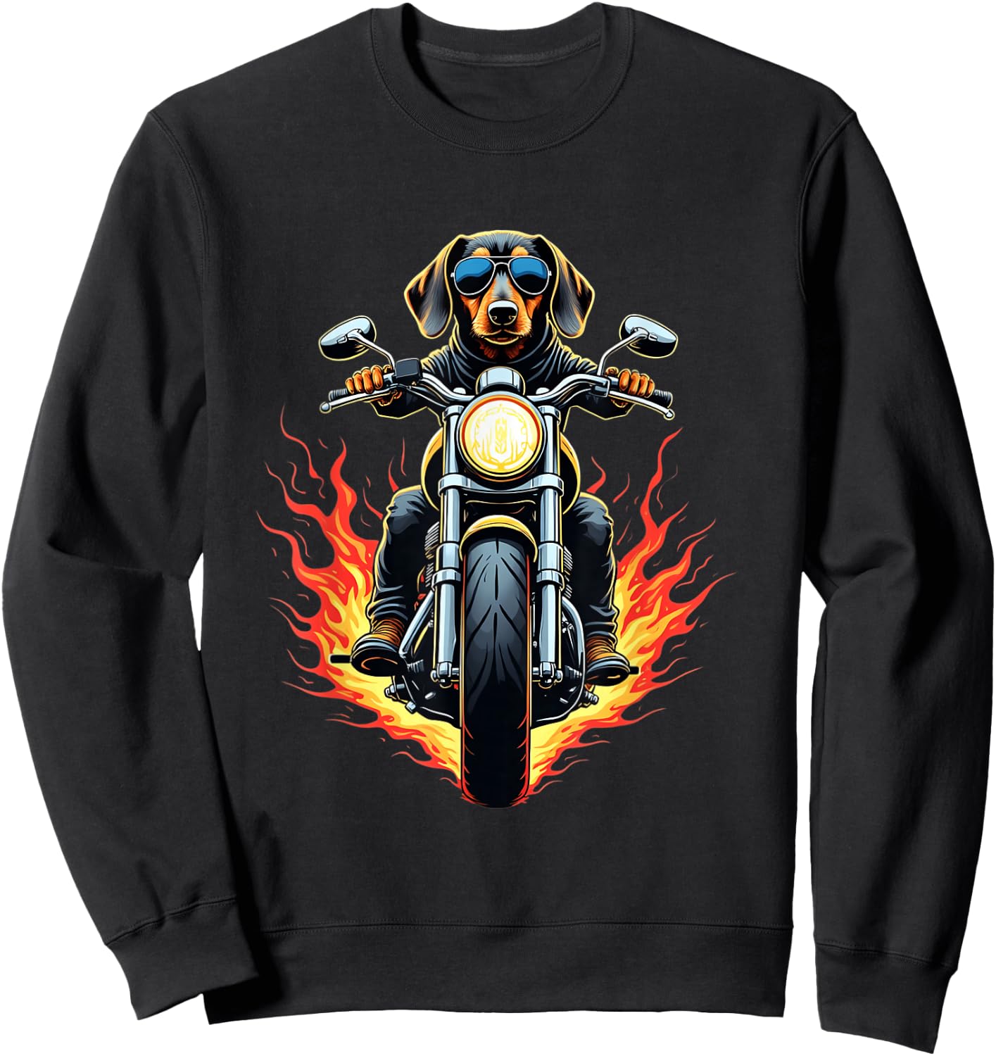 Funny Dachshund Dog Riding a Motorcycle Dachshund Lovers Sweatshirt - Sweatshirt | Black
