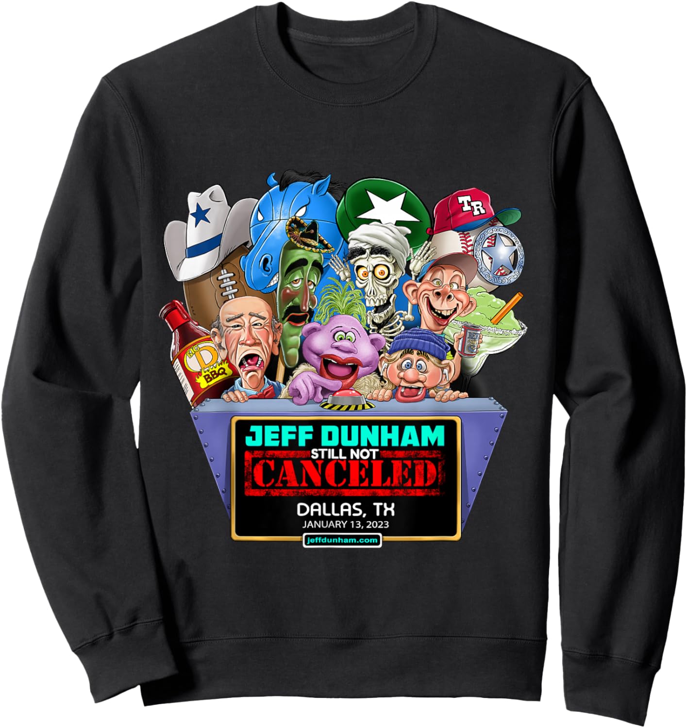 Jeff Dunham Black Cartoon , -Adults, Small, Short Sleeve, Classic Fit, Pull On, Limited Edition Design Sweatshirt - Sweatshirt | Black