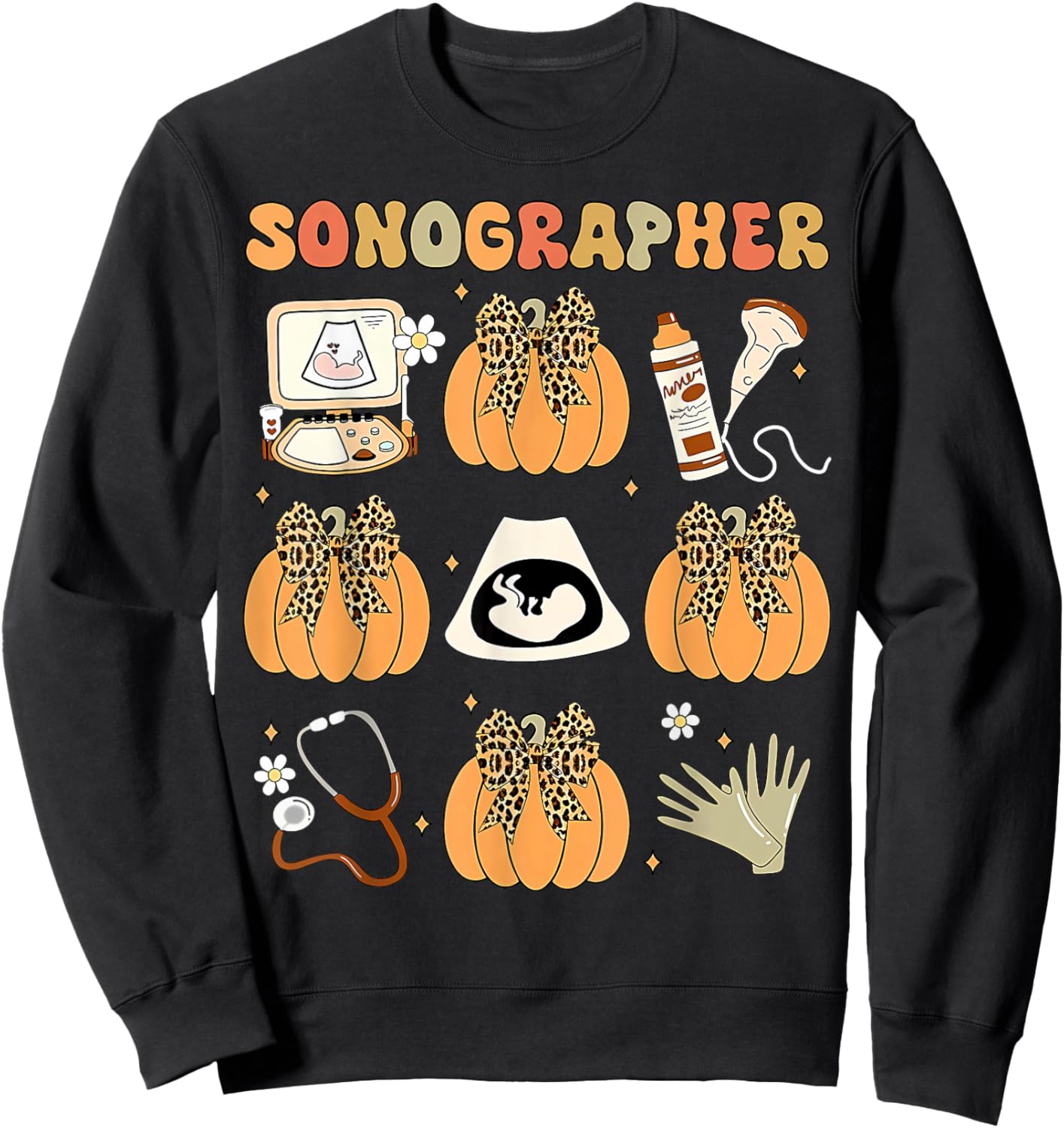Coquette Sonographer Fall Ultrasound Tech Nurse Thanksgiving Sweatshirt - Sweatshirt | Black