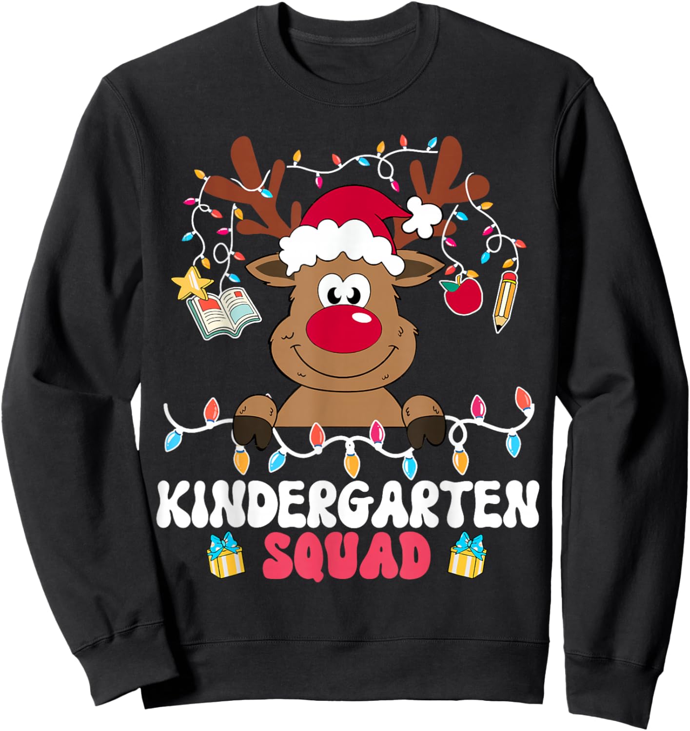 Kindergarten Squad Reindeer Christmas Teacher Xmas Sweatshirt - Sweatshirt | Black