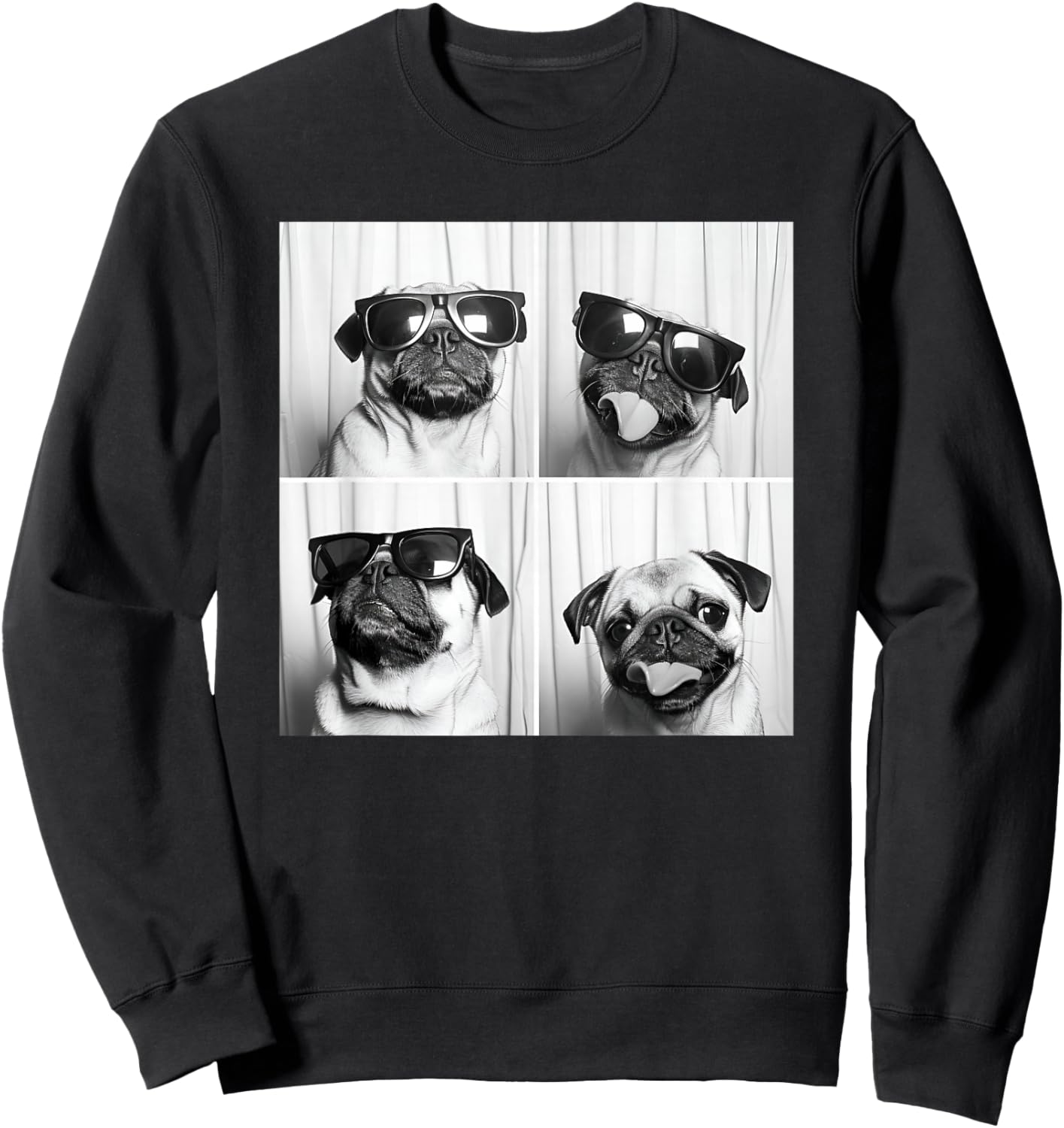 Cute Pug Face Pet Photobooth Cool Pug with Sunglasses Sweatshirt - Sweatshirt | Black
