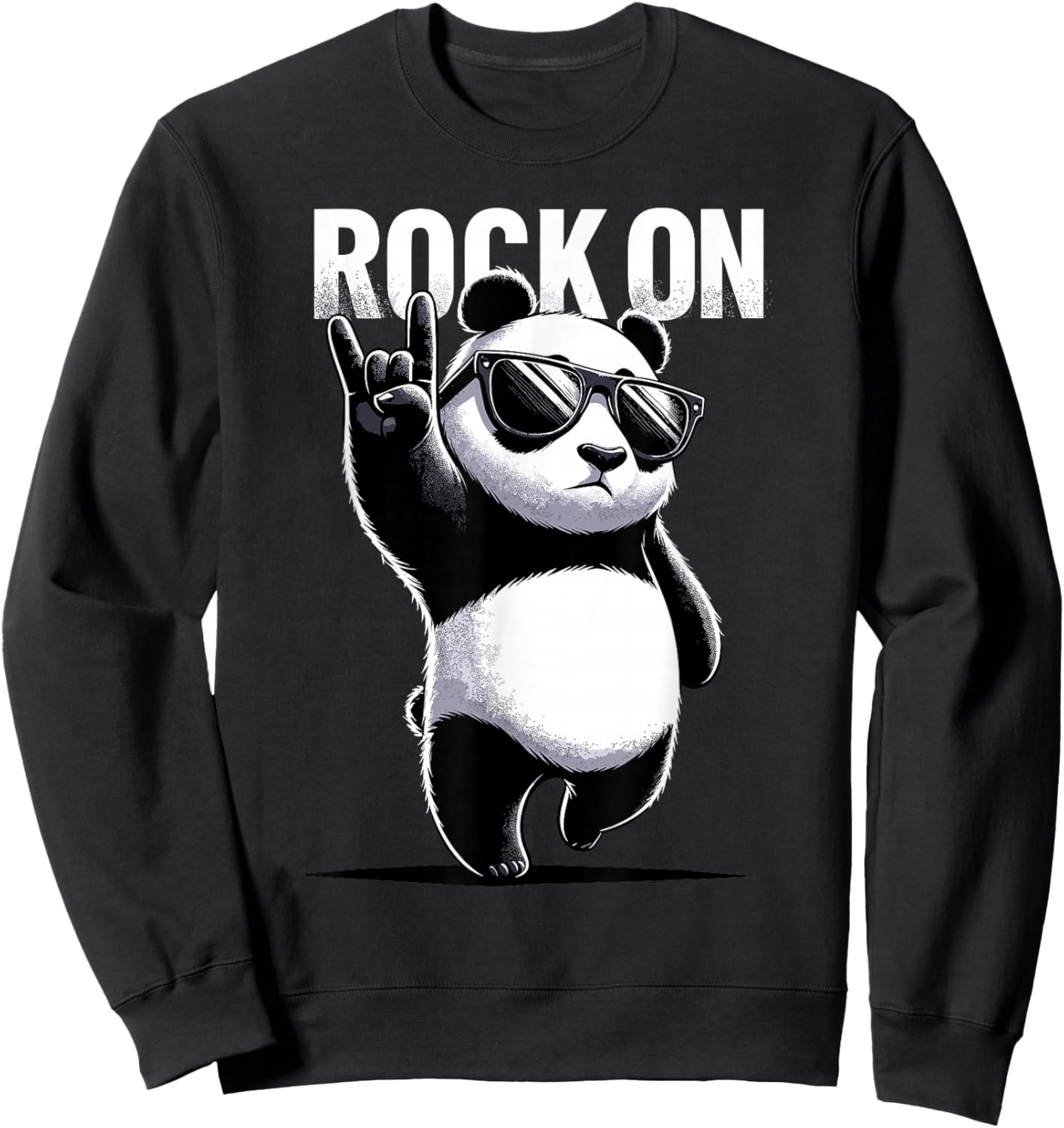 Retro Panda Rock Music Gift Men Kids Women Funny Panda Sweatshirt - Sweatshirt | Black