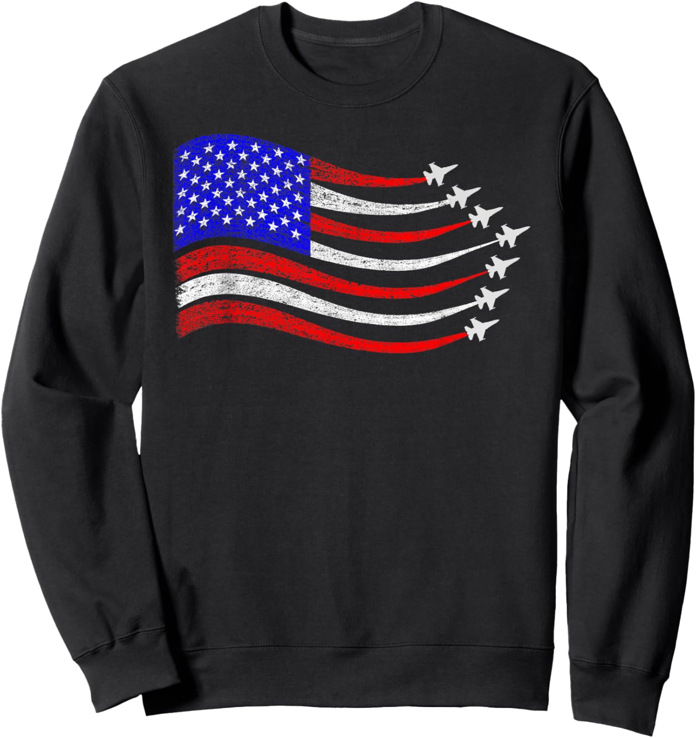 American Patriotic Fighter Jets USA Flag Waving 4th of July Sweatshirt - Sweatshirt | Black
