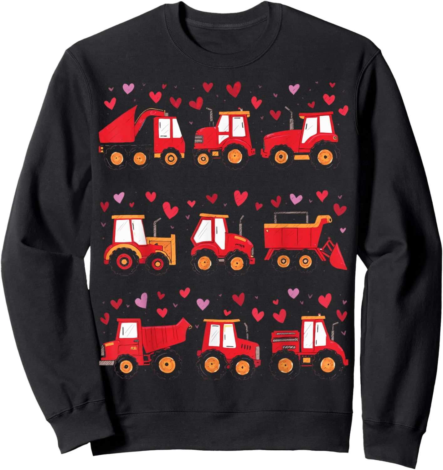 Kids Valentines Day Construction Trucks I Dig You Hearts Sweatshirt - Sweatshirt | Black