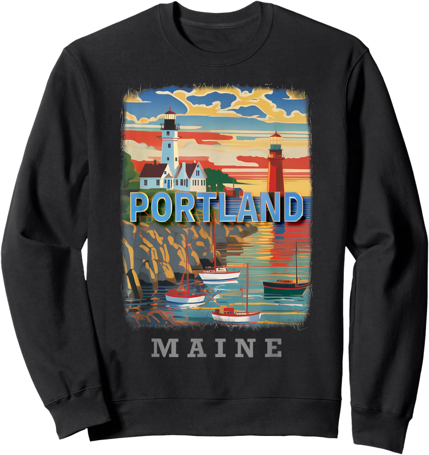 Portland Maine ME Coastal Charm SD719 Sweatshirt - Sweatshirt | Black