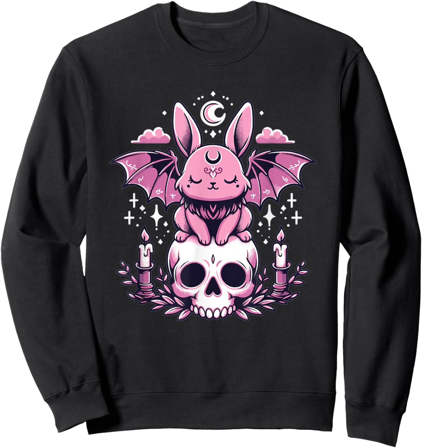 Kawaii Pastel Goth Cute Creepy Bunny Bat Skeleton Sweatshirt - Sweatshirt | Black
