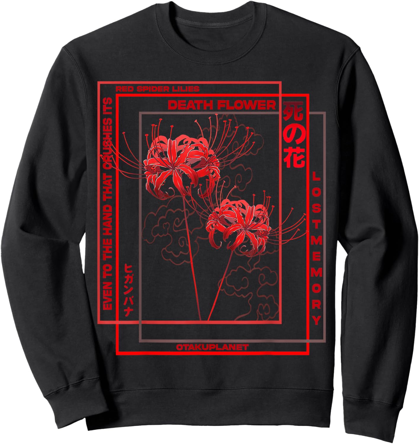 Japanese Spider Lily Soft Grunge Anime Aesthetic Flower Sweatshirt - Sweatshirt | Black