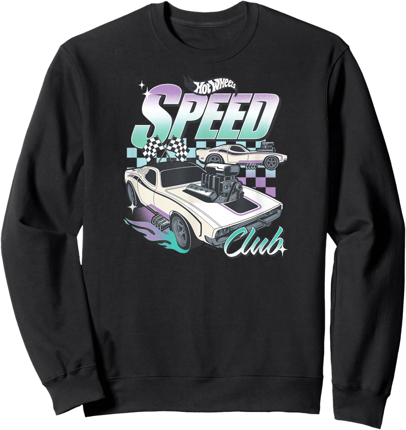 Hot Wheels Speed Club Cars with Checked Background Sweatshirt - Sweatshirt | Black