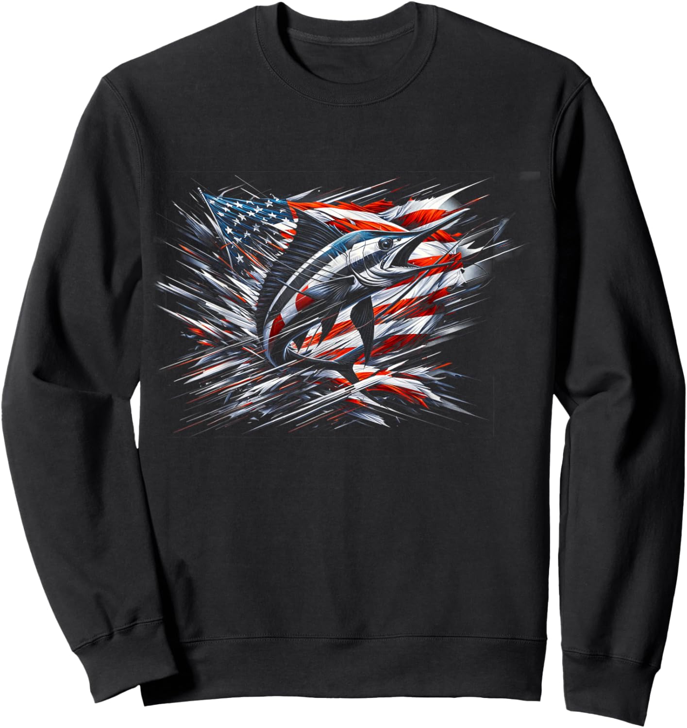 Sailfish American Flag Patriotic Fishing Graphic Design Women Men Sweatshirt - Sweatshirt | Black