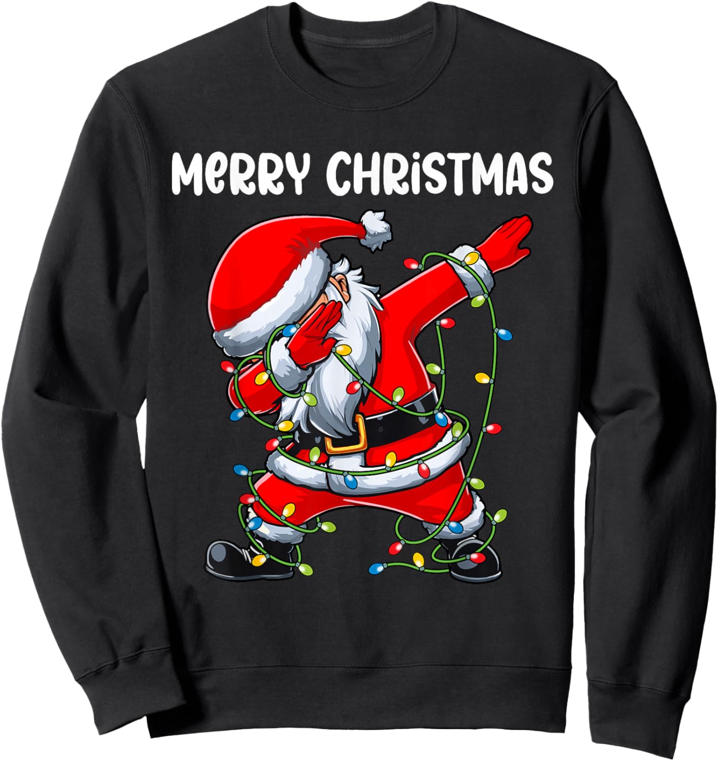 Santa Merry Christmas Lights Boys Girls Kids Dab Xmas Sweatshirt - Sweatshirt | Black