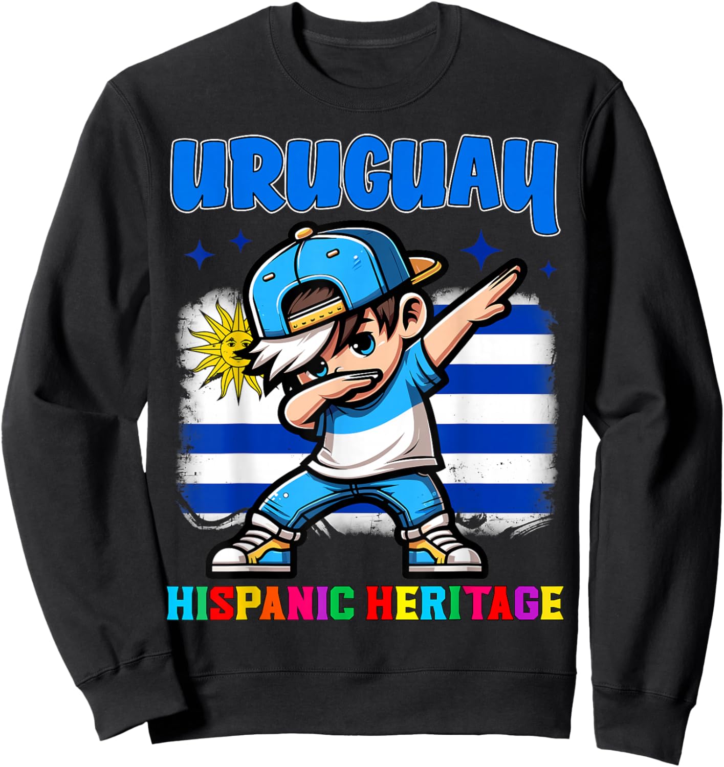 Uruguay Dabbing Kid Hispanic Heritage Celebration for Kids Sweatshirt - Sweatshirt | Black